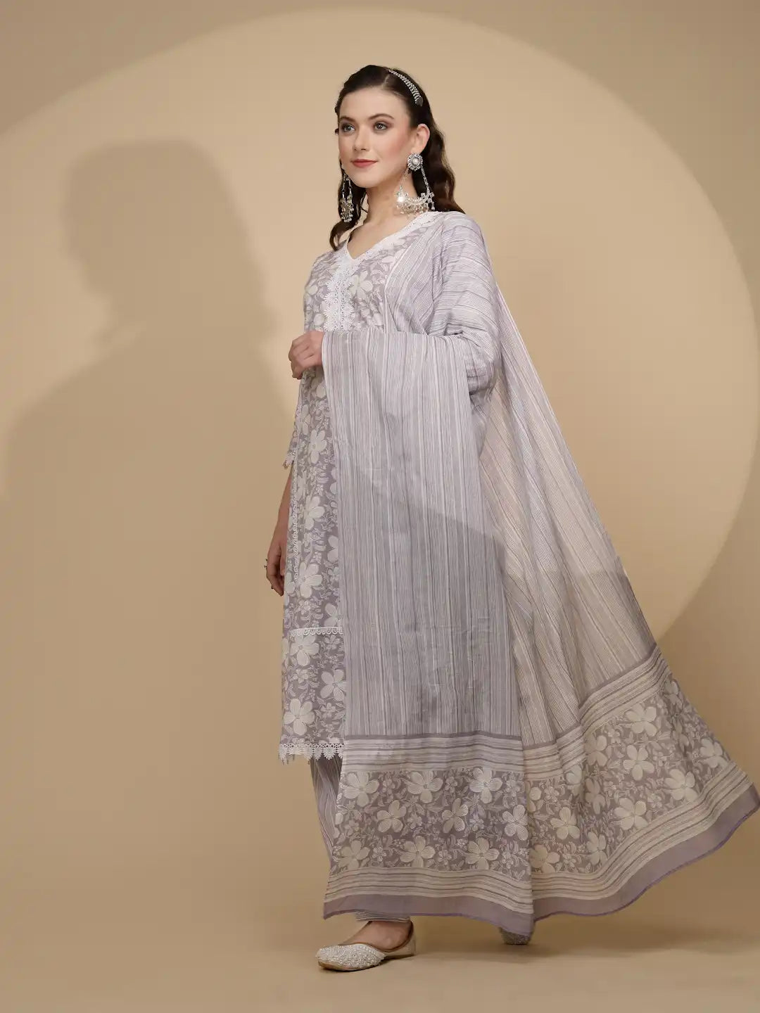 Lilac Cotton Regular Fit Suit Set For Women - Global Republic