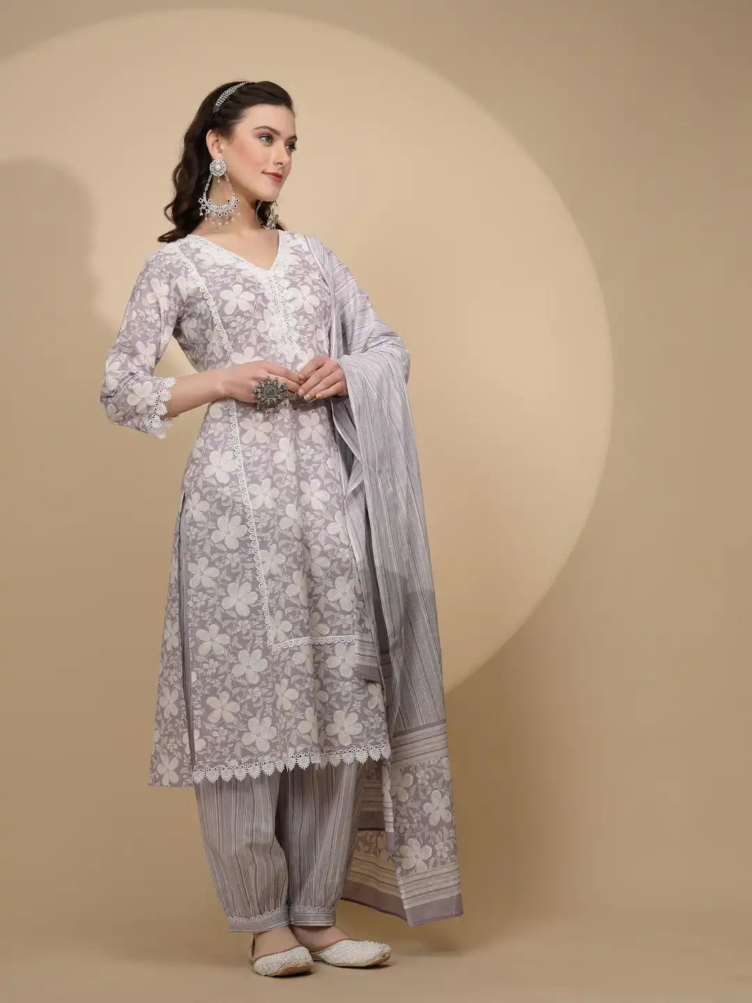 Lilac Cotton Regular Fit Suit Set For Women - Global Republic