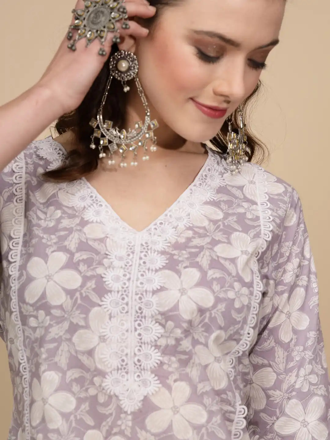 Lilac Cotton Regular Fit Suit Set For Women - Global Republic