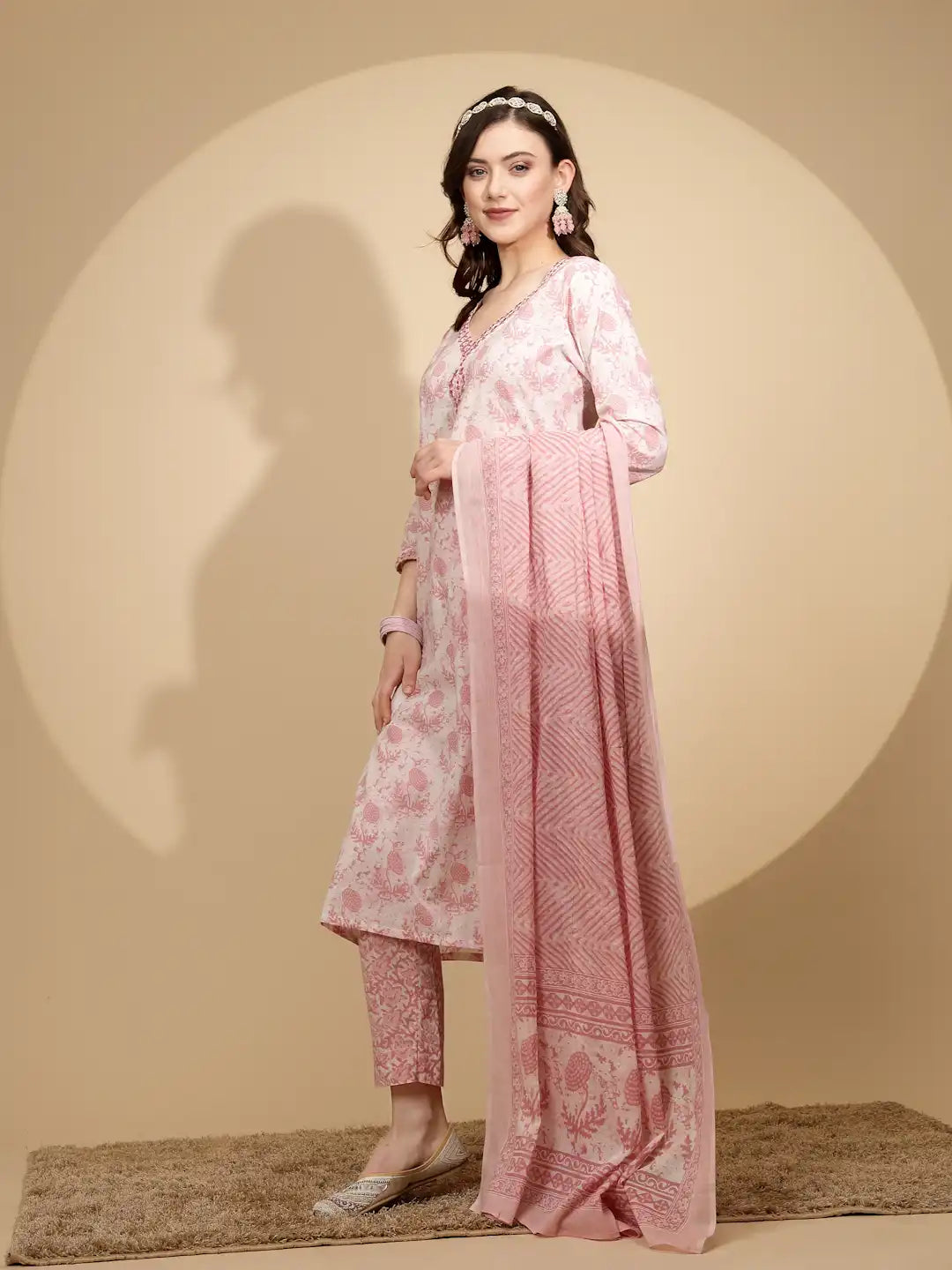 Pink Cotton Regular Fit Suit Set For Women - Global Republic