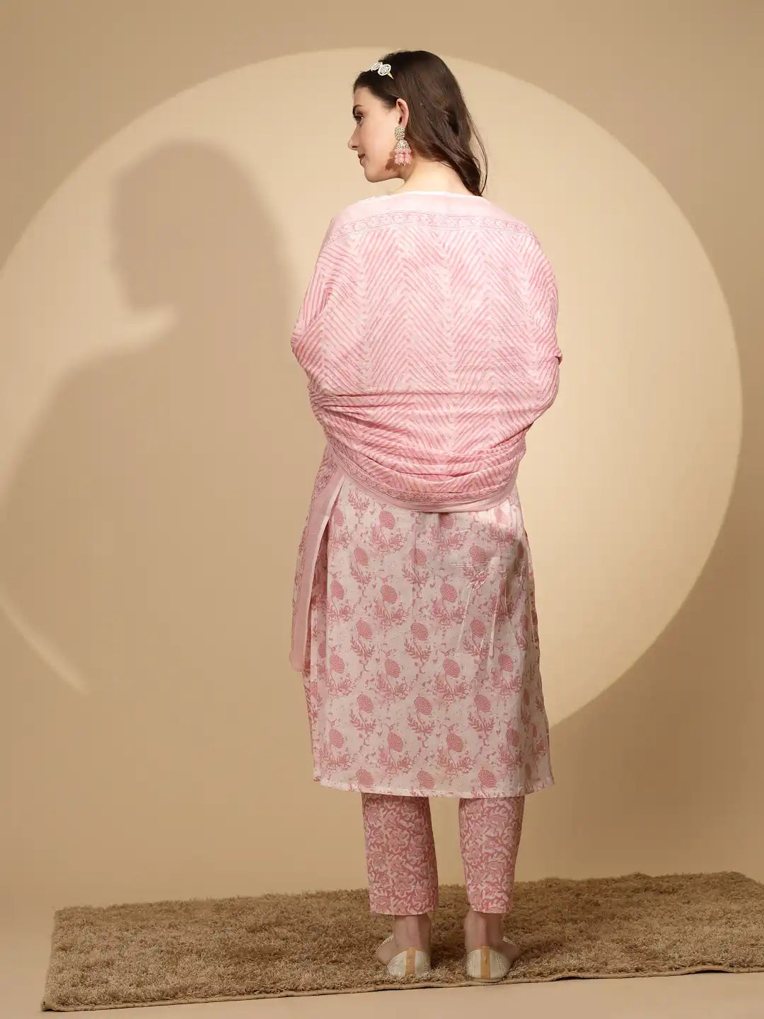 Pink Cotton Regular Fit Suit Set For Women