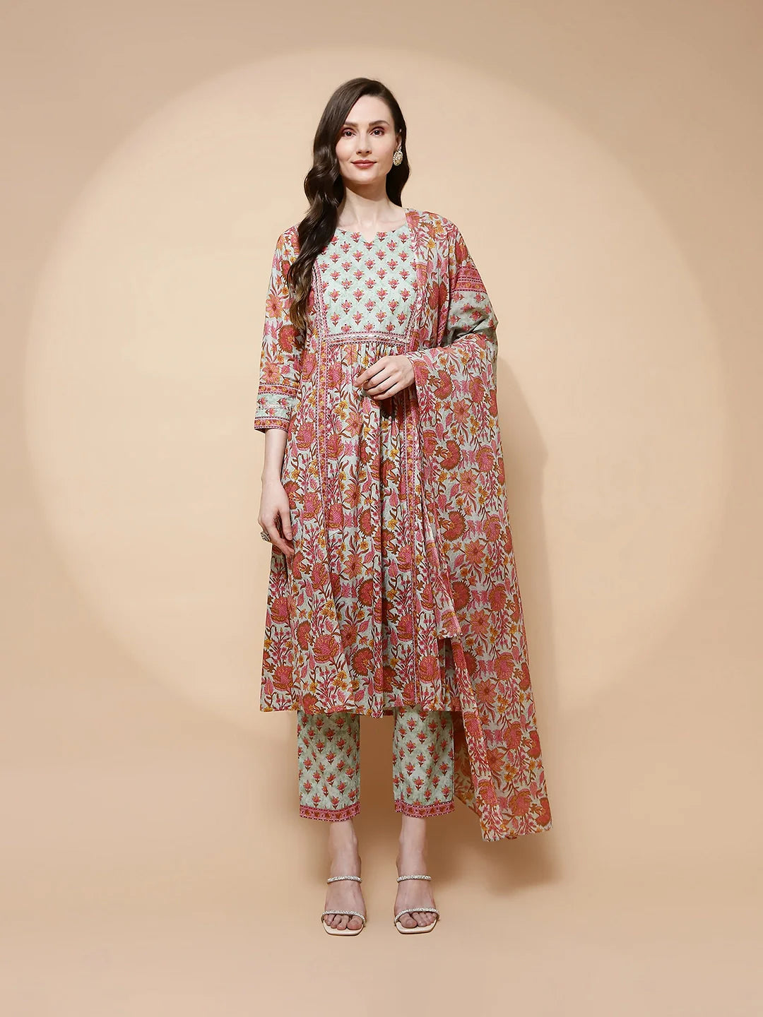 Green Cotton Blend Loose Fit Suit Set For Women - Global Republic