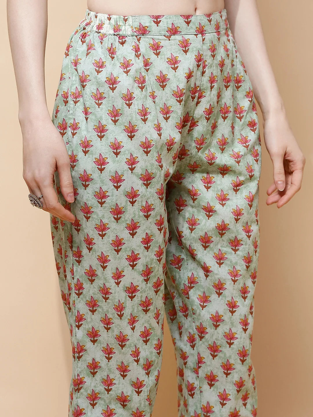 Green Cotton Blend Loose Fit Suit Set For Women - Global Republic