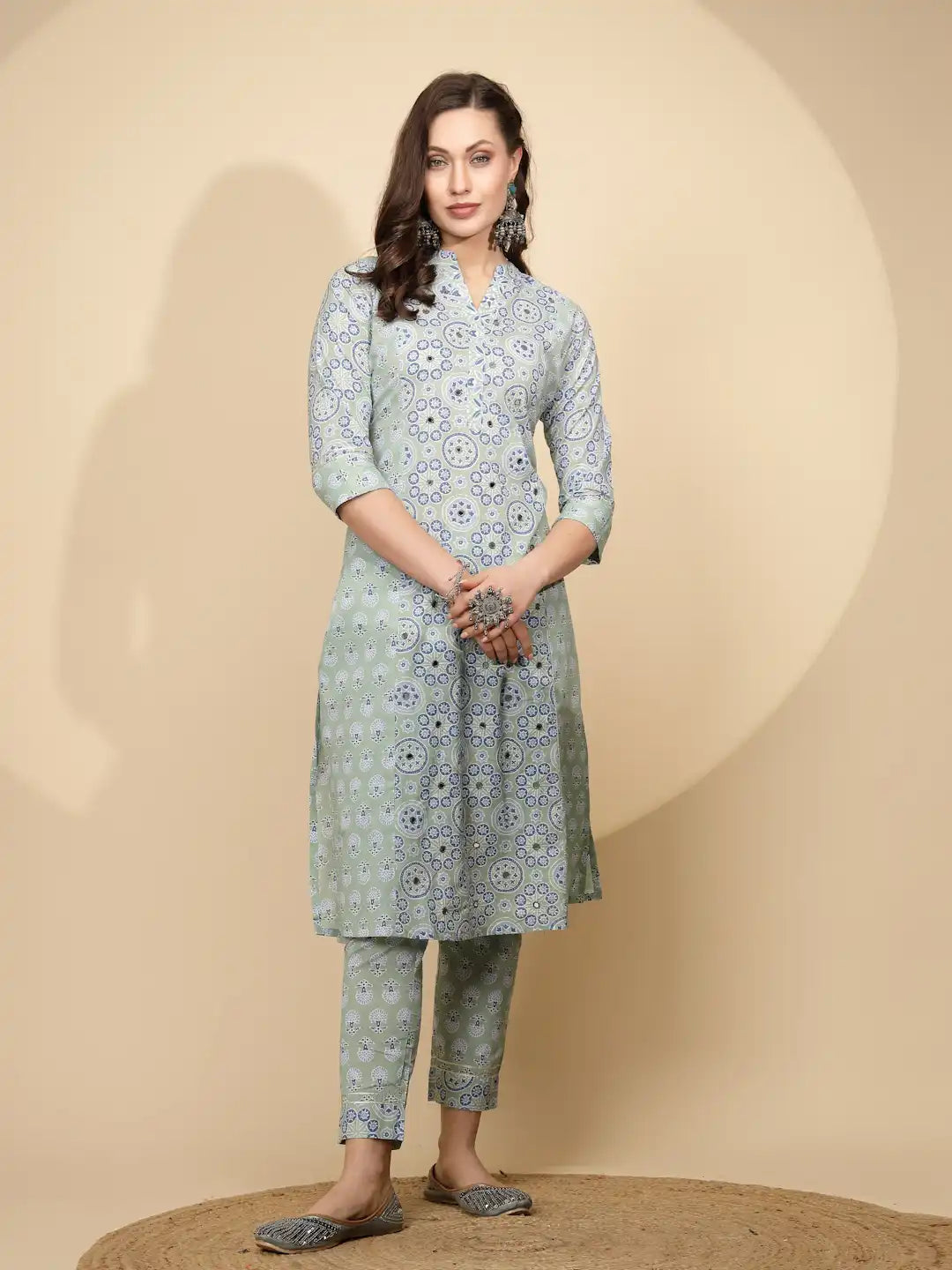 Light Blue Cotton Regular Fit Kurta Set For Women - Global Republic