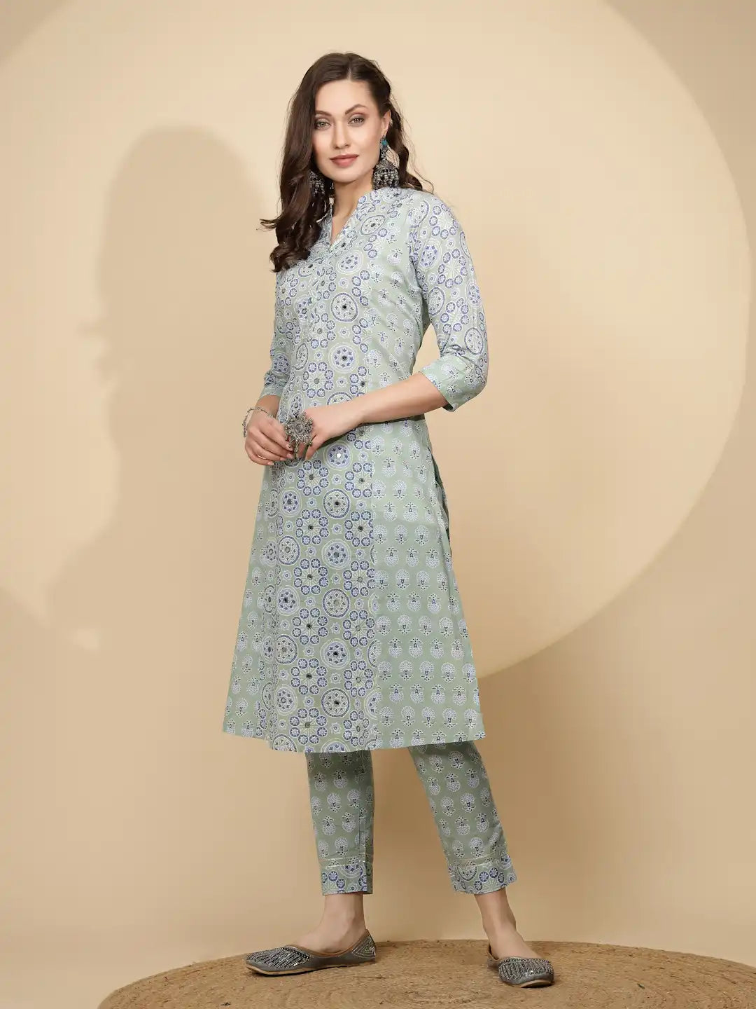 Light Blue Cotton Regular Fit Kurta Set For Women - Global Republic