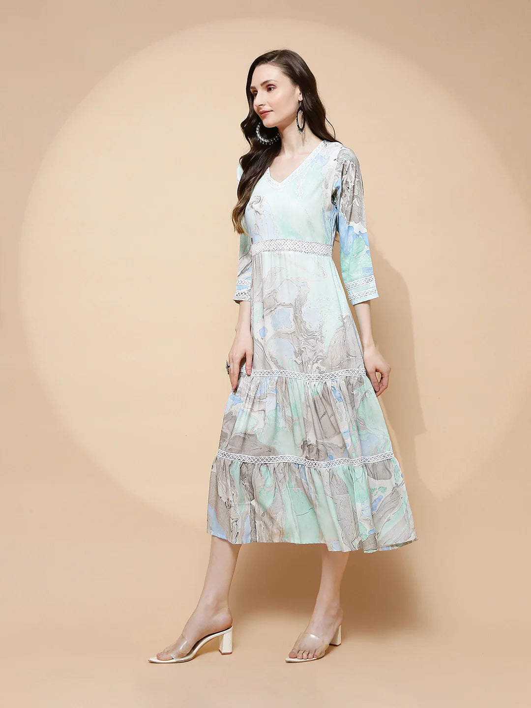 Blue Rayon Blend Regular Fit Dress - Global Republic