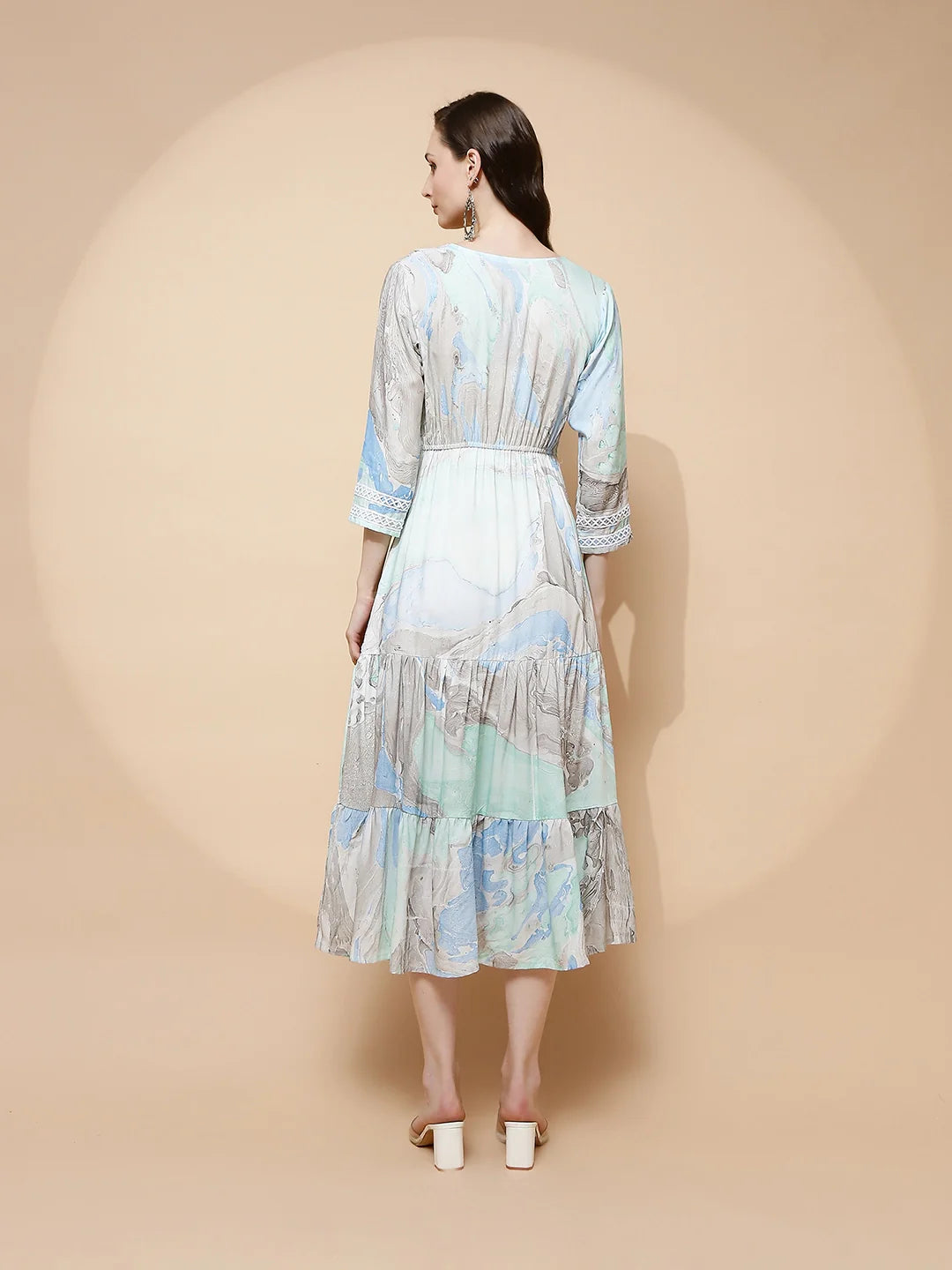 Blue Rayon Blend Regular Fit Dress - Global Republic