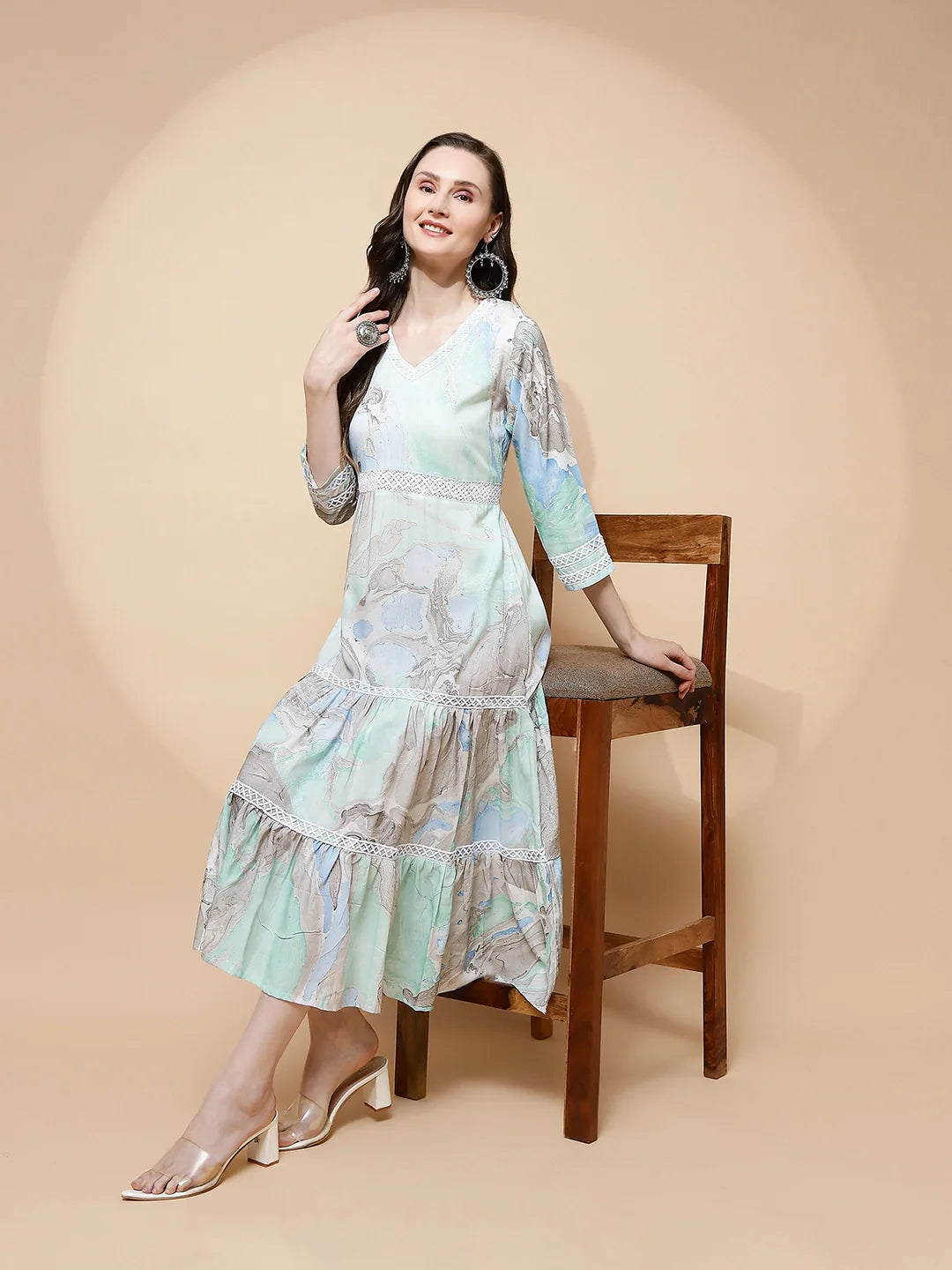 Blue Rayon Blend Regular Fit Dress - Global Republic