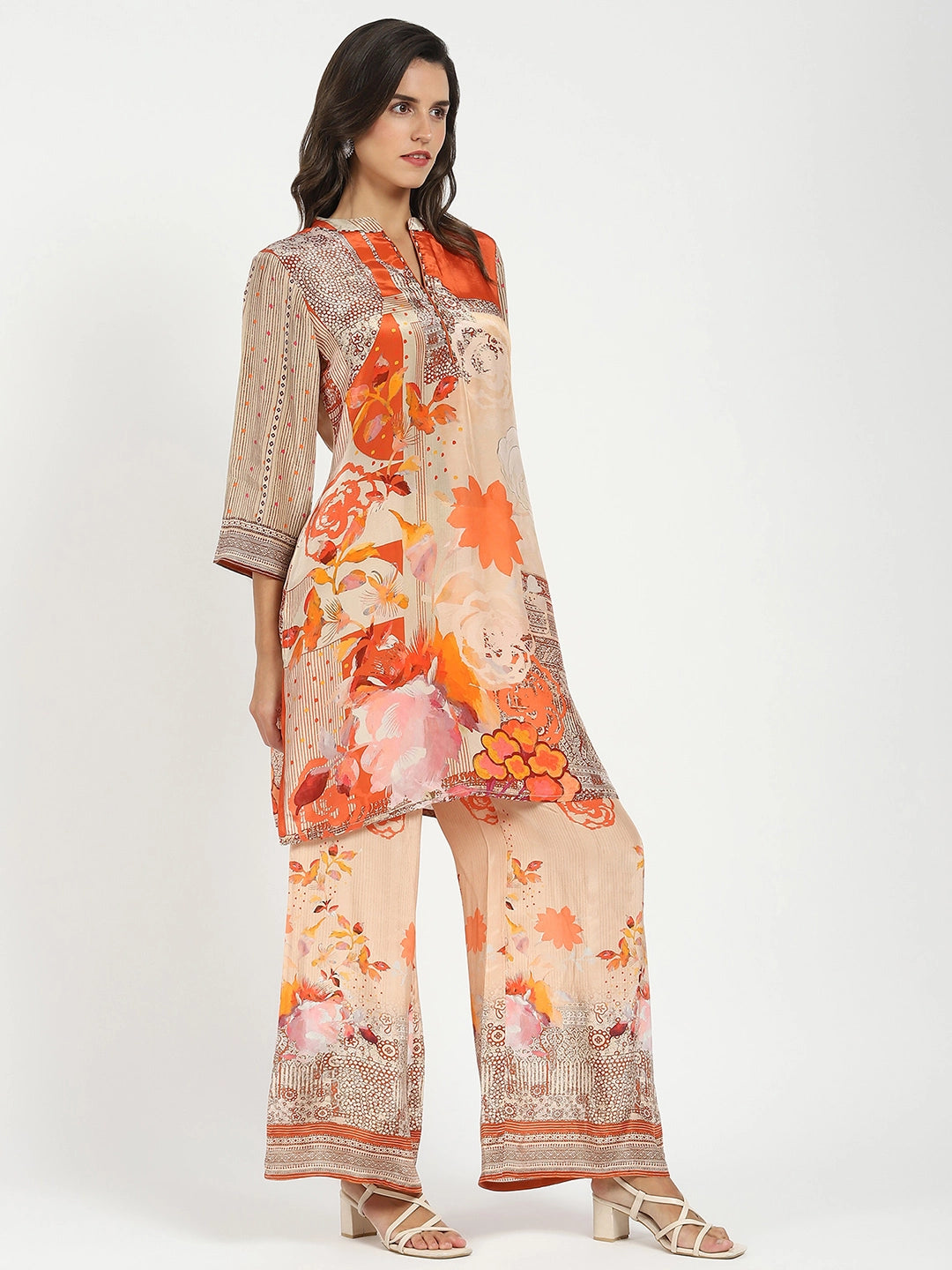 Orange Abstract Crepe Kurta Set - Global Republic