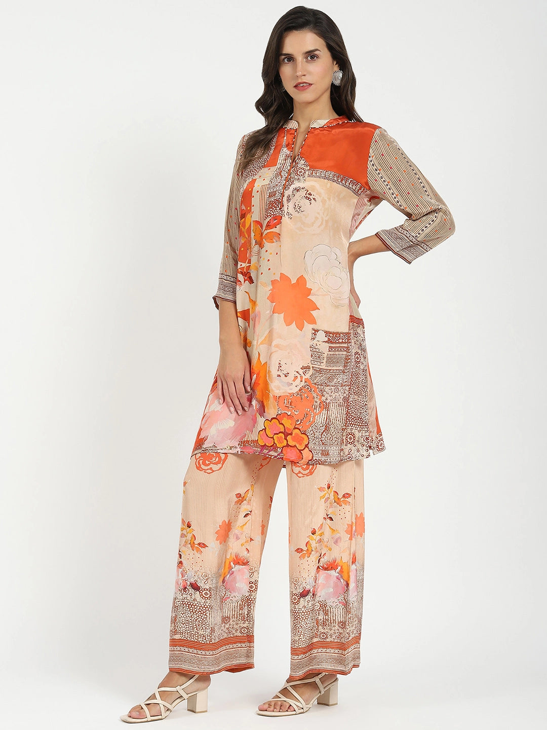 Orange Abstract Crepe Kurta Set - Global Republic