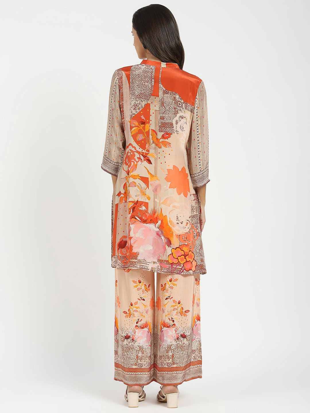 Orange Abstract Crepe Kurta Set - Global Republic