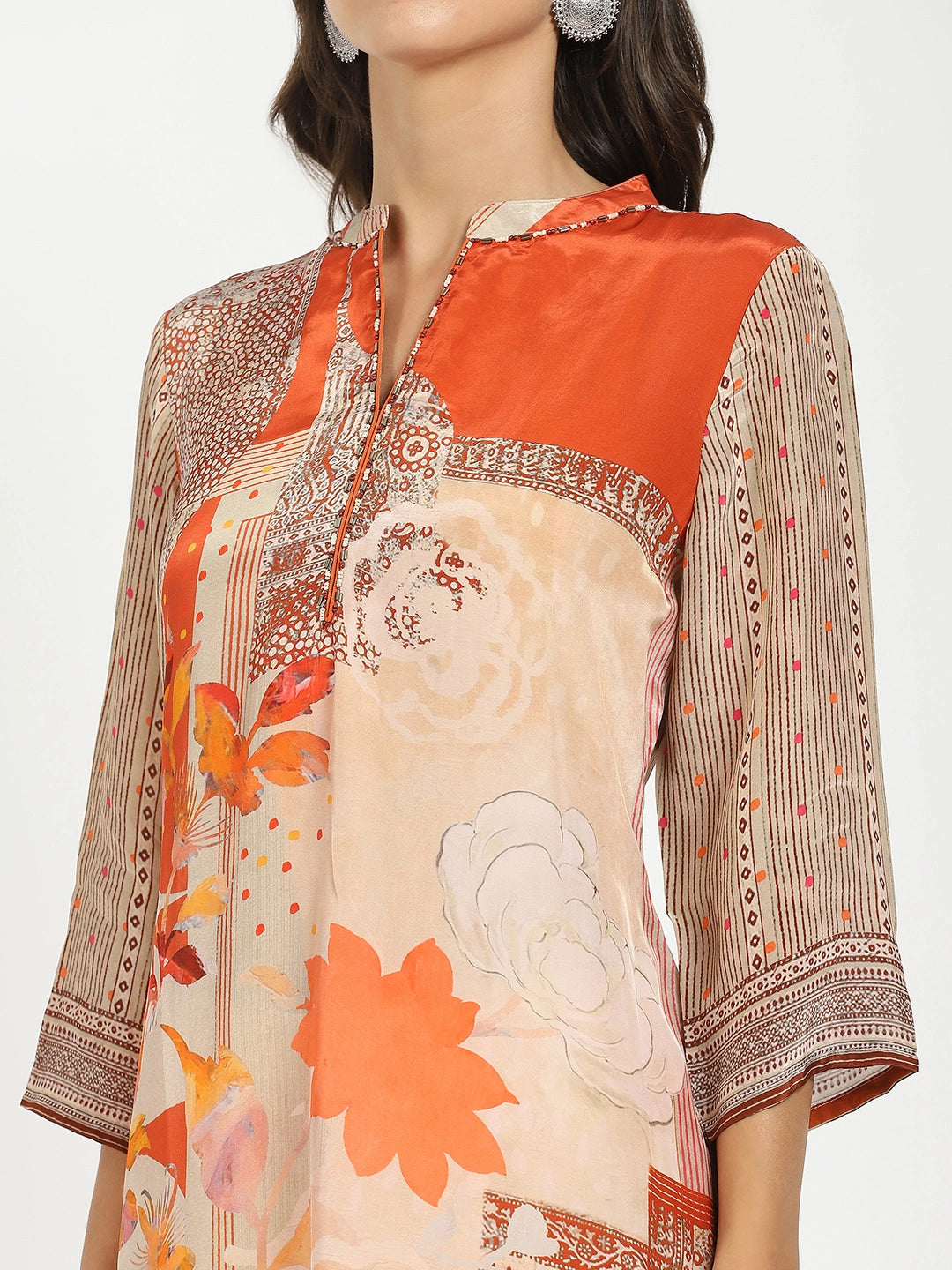 Orange Abstract Crepe Kurta Set - Global Republic