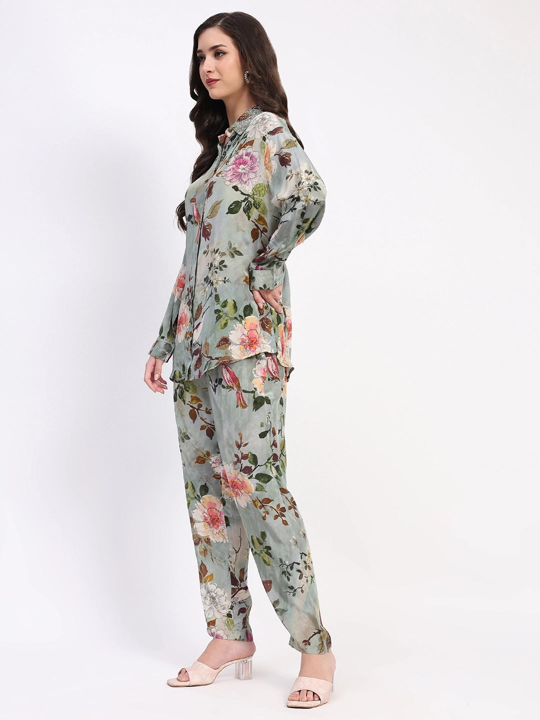 Olive Floral Beaded Collar Ethnic Set - Global Republic