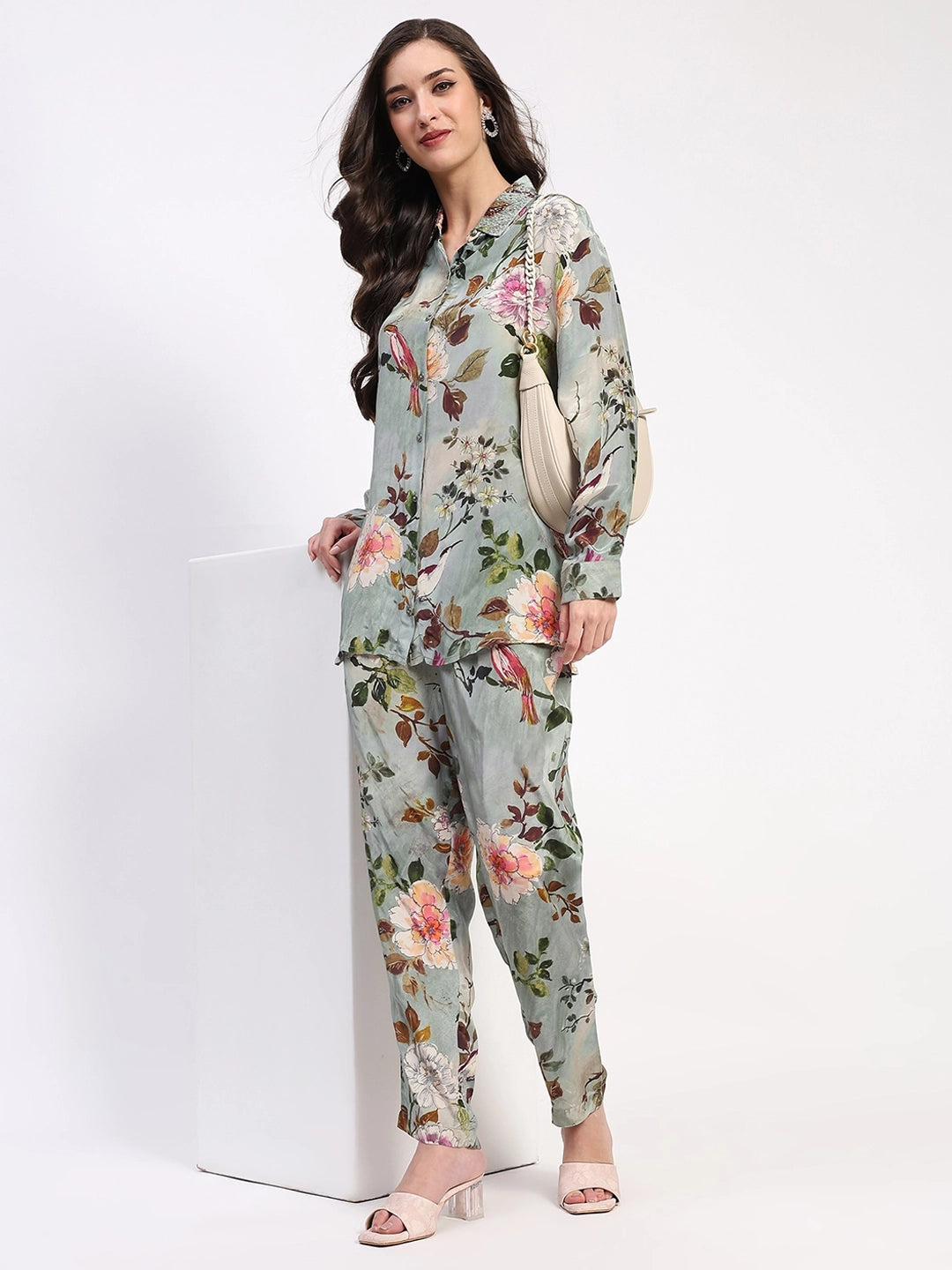 Olive Floral Beaded Collar Ethnic Set - Global Republic