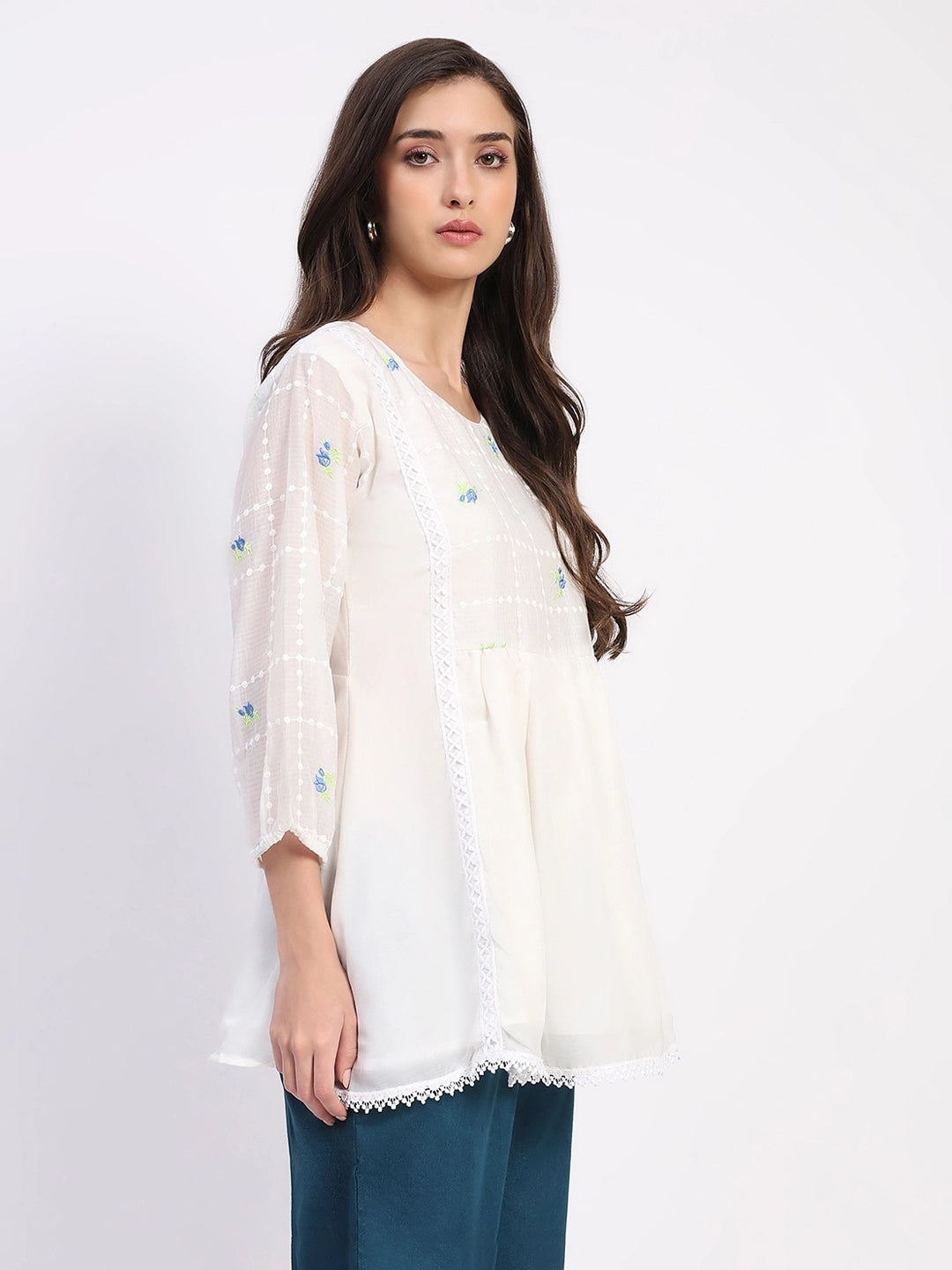 White Lace-Pleated Tunic - Global Republic