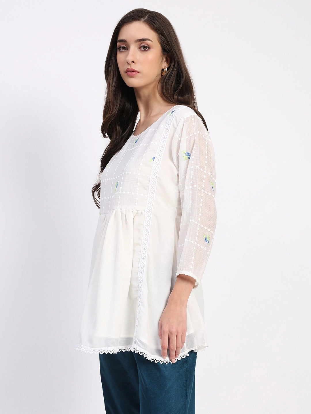 White Lace-Pleated Tunic - Global Republic