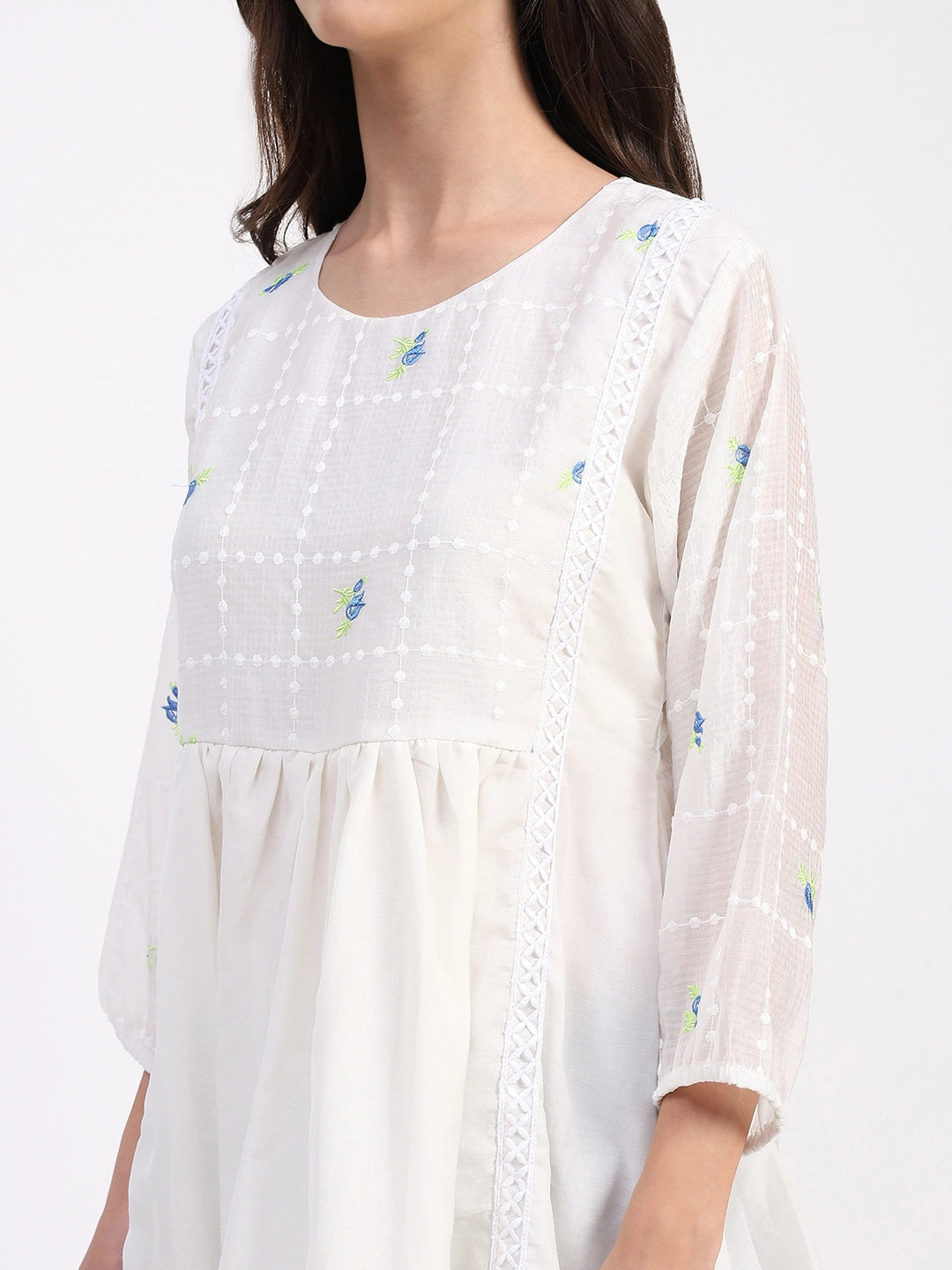 White Lace-Pleated Tunic - Global Republic