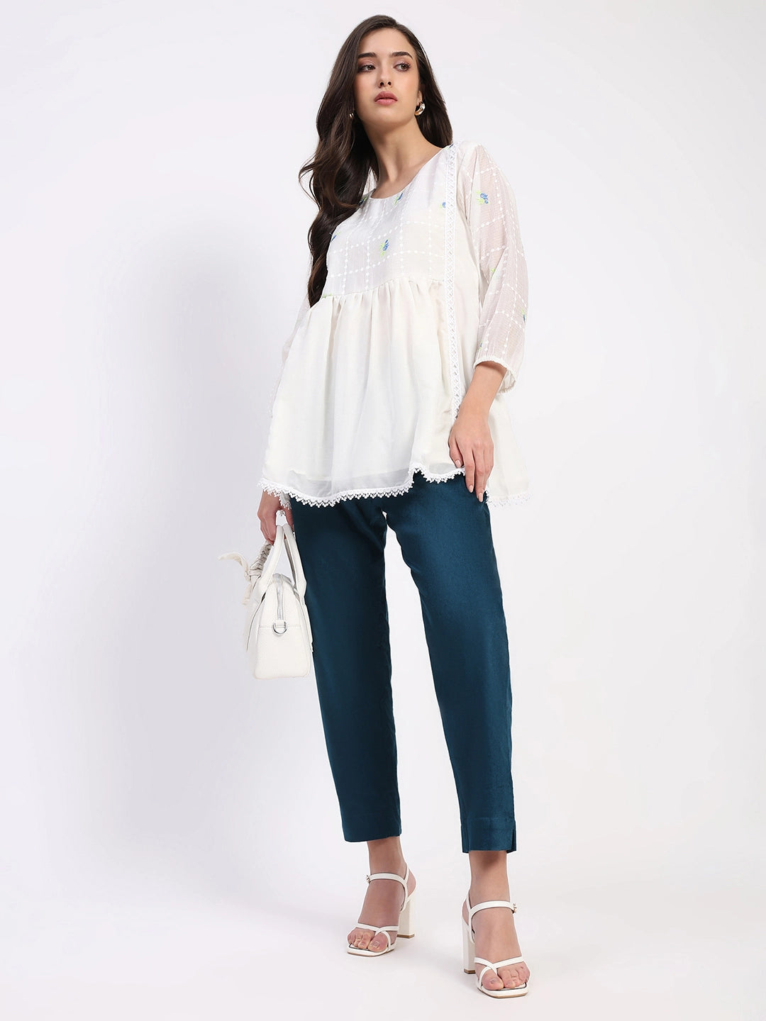 White Lace-Pleated Tunic - Global Republic
