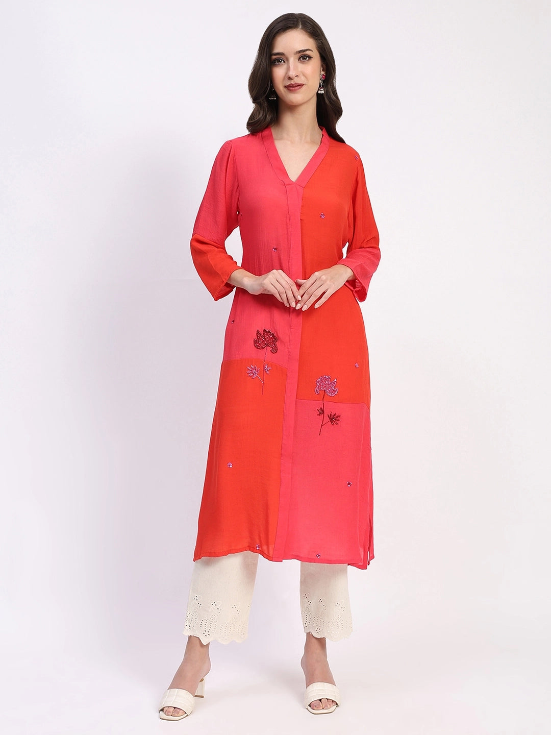 Colour Block Embellished Ethnic Kurta - Global Republic