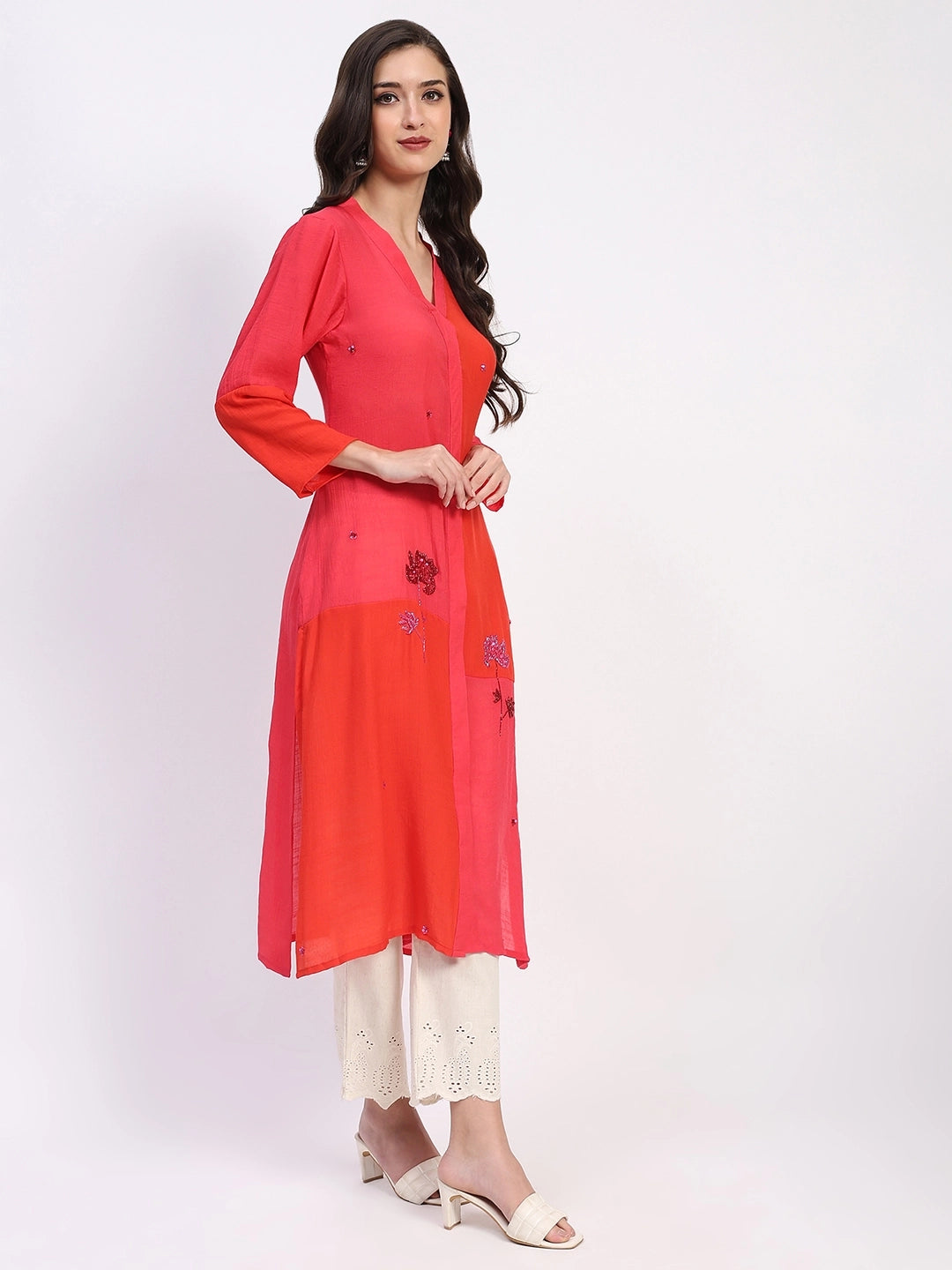 Colour Block Embellished Ethnic Kurta - Global Republic