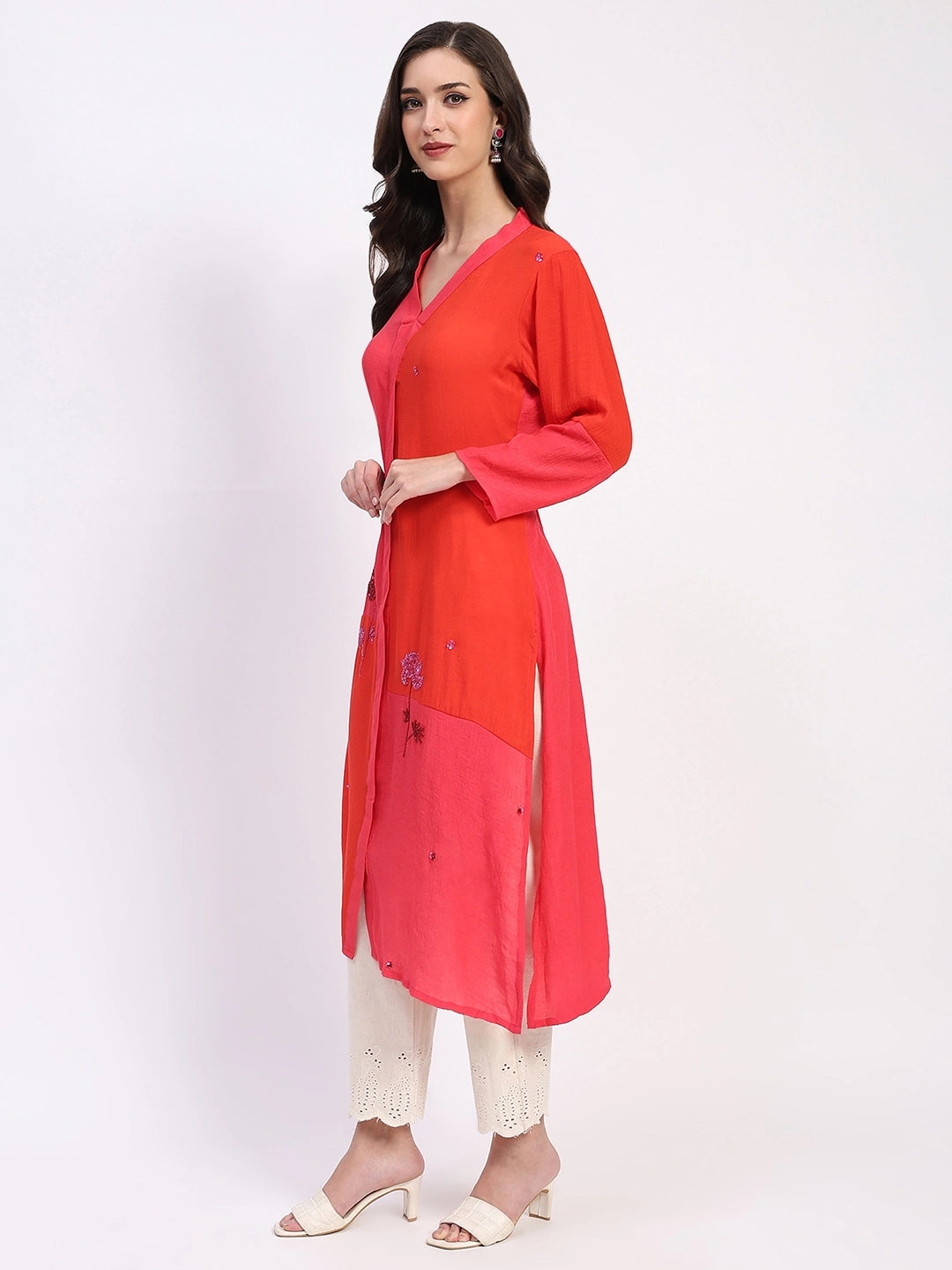 Colour Block Embellished Ethnic Kurta - Global Republic