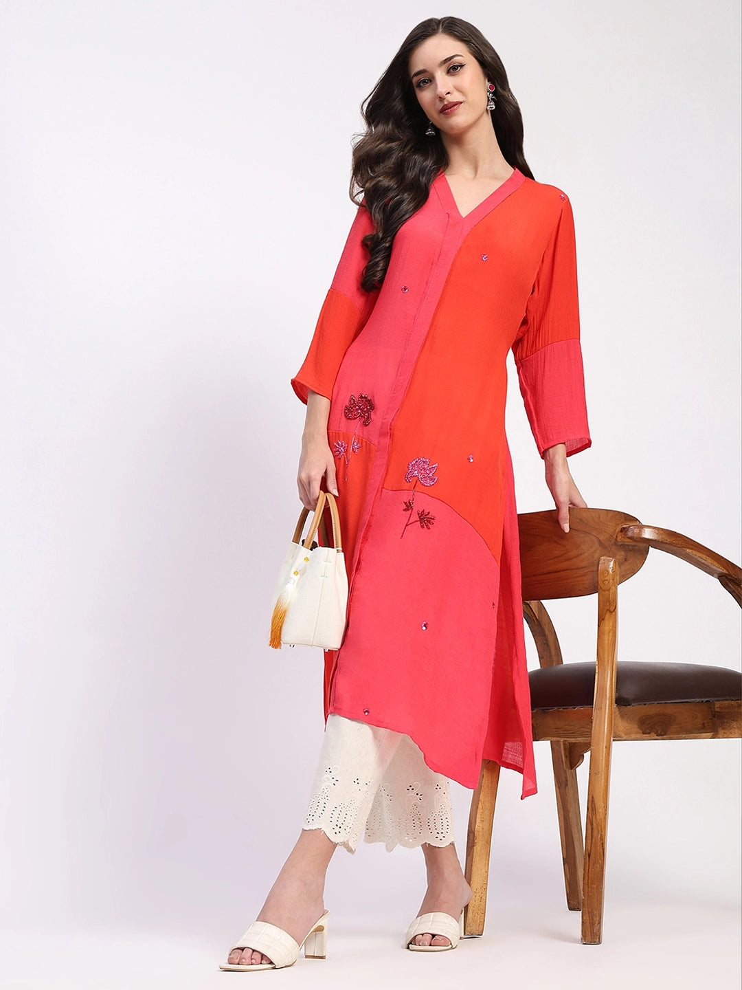 Colour Block Embellished Ethnic Kurta - Global Republic