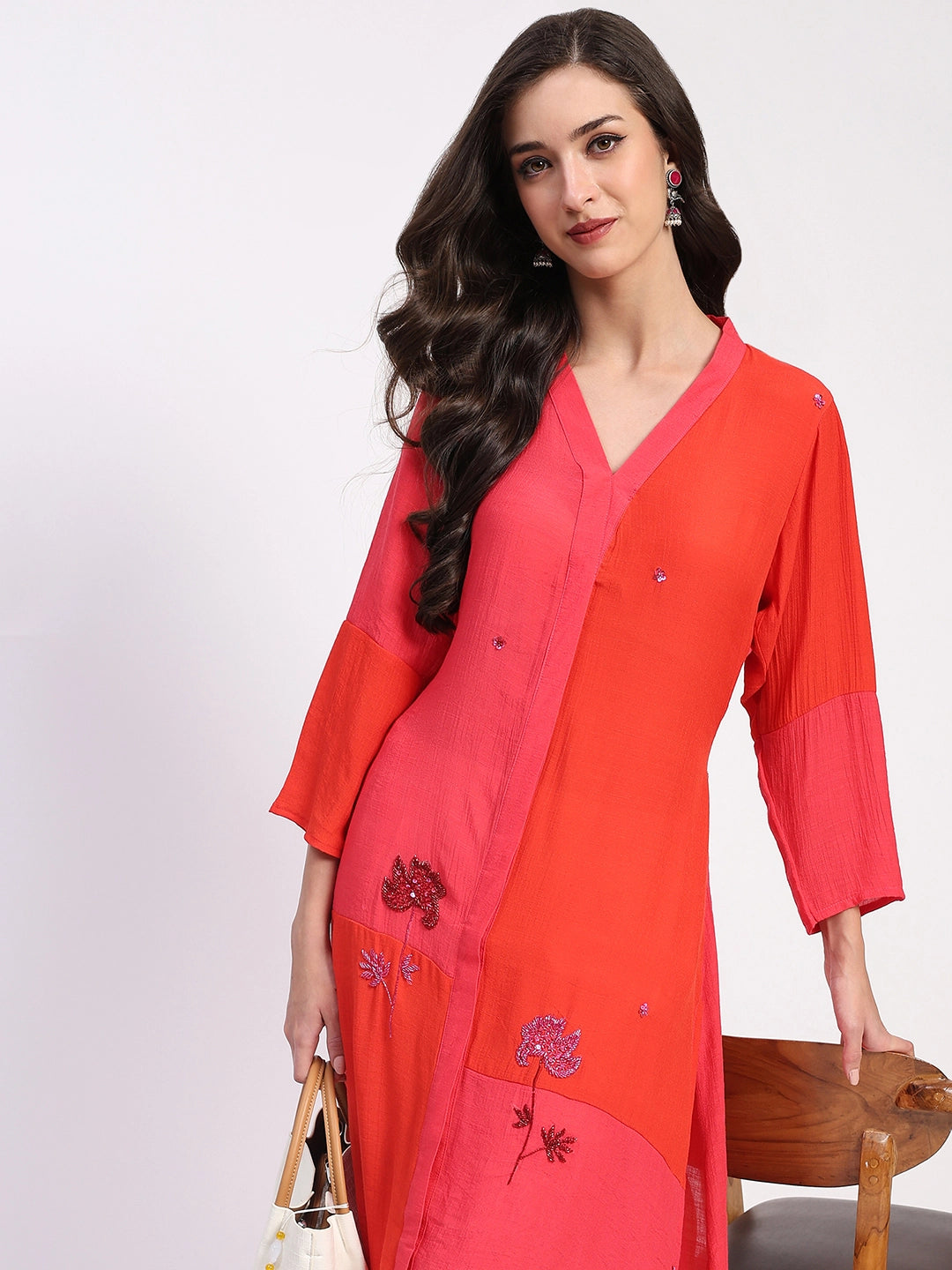 Colour Block Embellished Ethnic Kurta - Global Republic