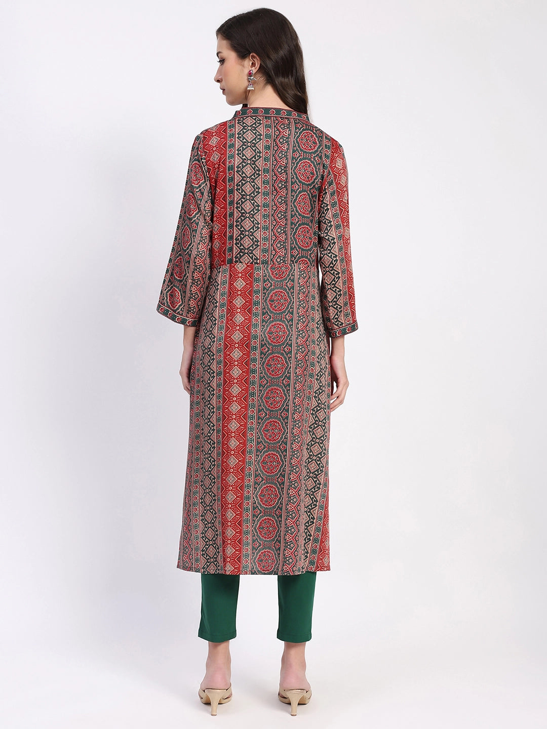 Ethnic Print Embellished Cotton A-Line Kurta - Global Republic