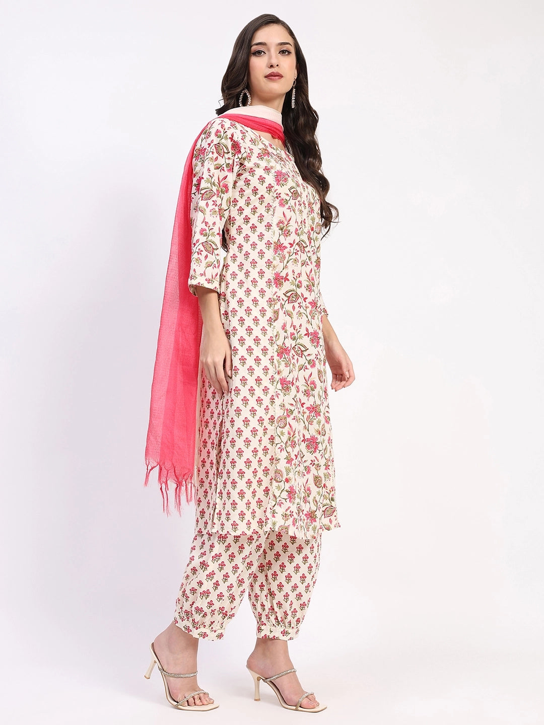 White & Red Cotton Afghani Suit Set - Global Republic