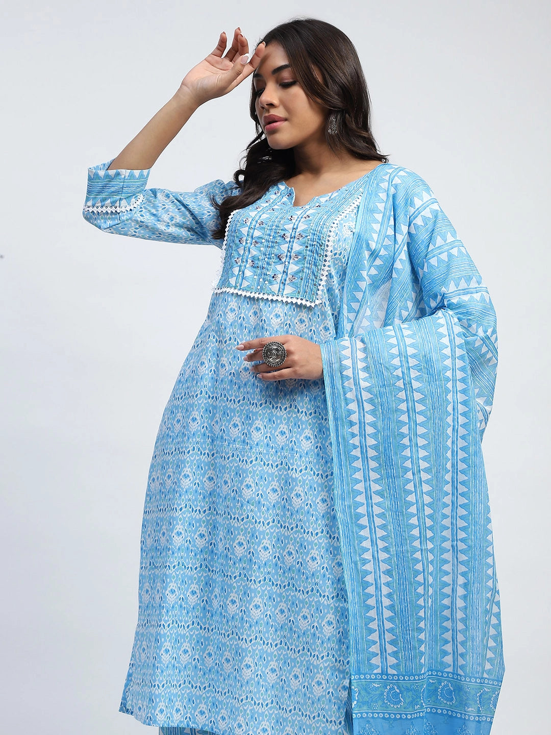 Blue Printed Cotton Suit Set - Global Republic