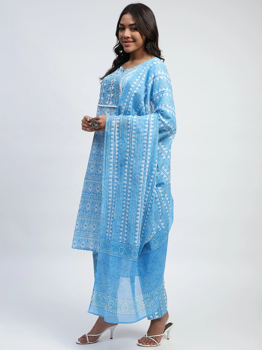 Blue Printed Cotton Suit Set - Global Republic