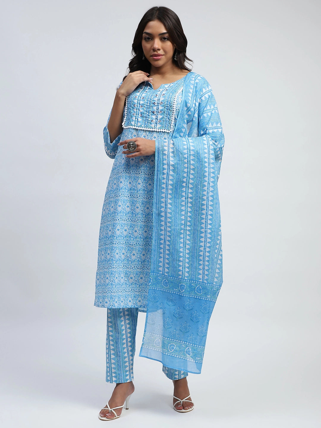 Blue Printed Cotton Suit Set - Global Republic