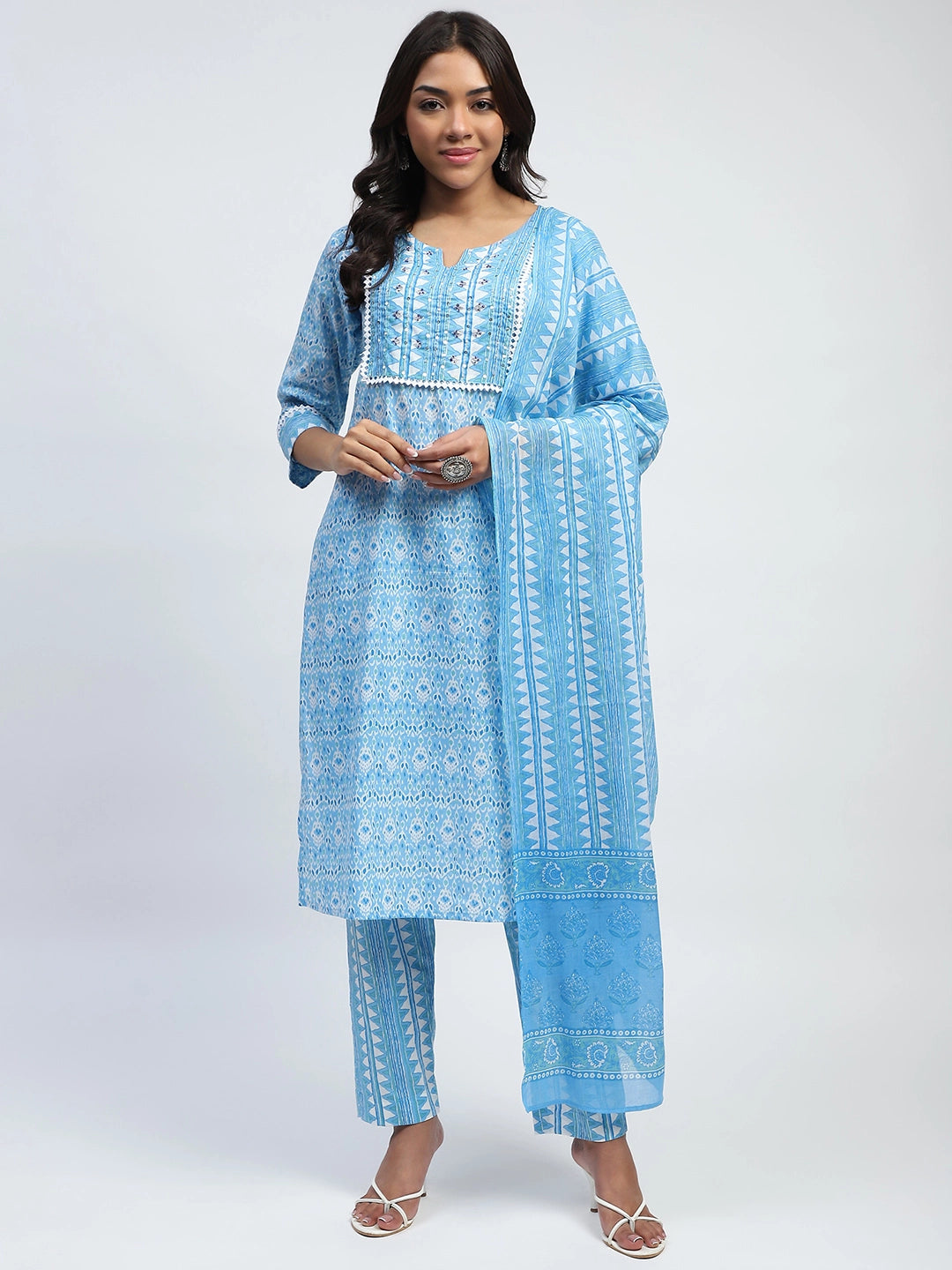 Blue Printed Cotton Suit Set - Global Republic