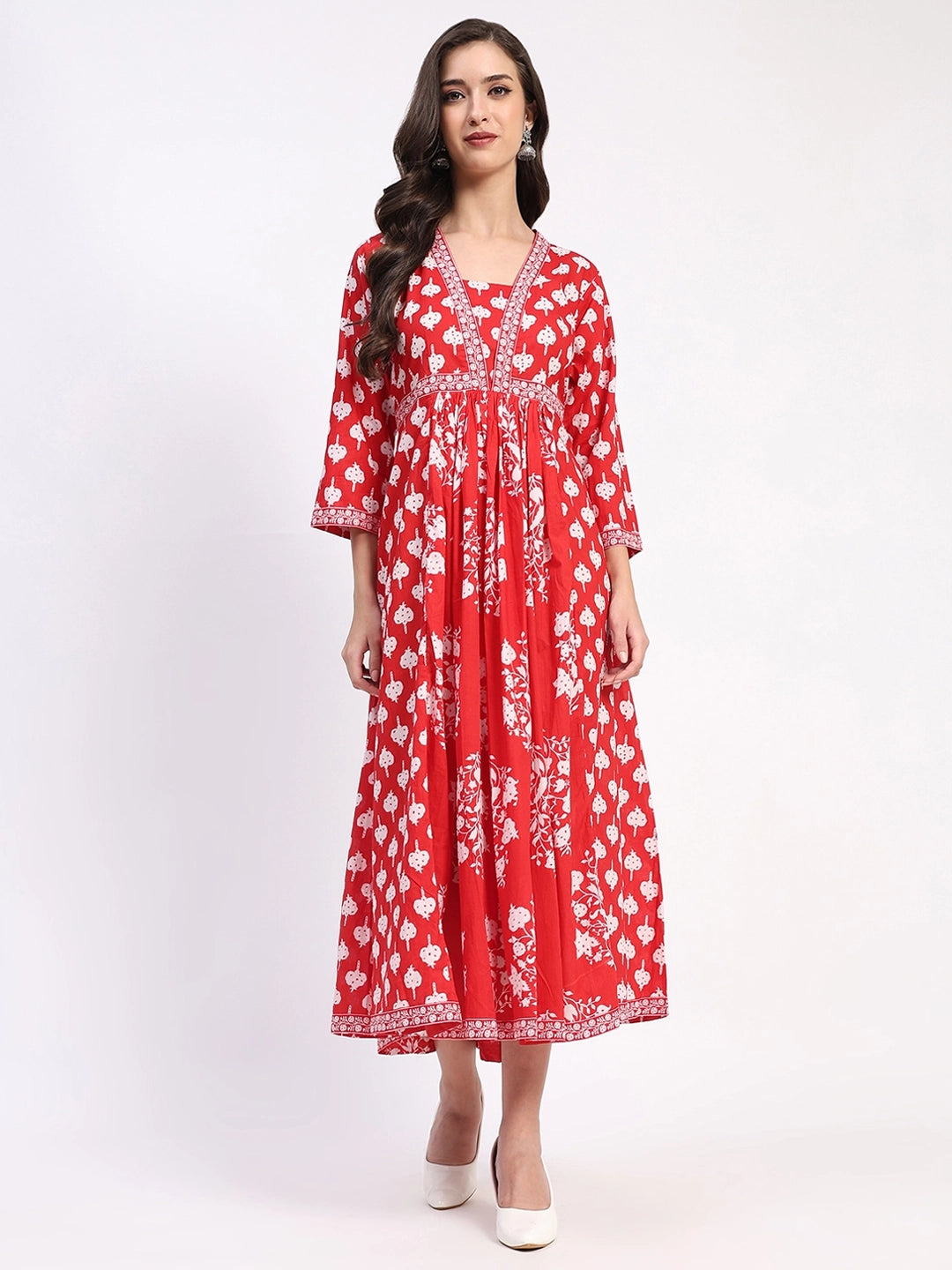 Red Floral Cotton Ethnic Dress - Global Republic