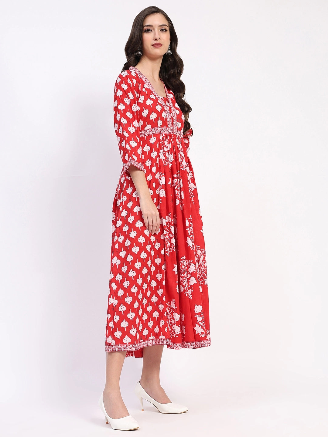 Red Floral Cotton Ethnic Dress - Global Republic