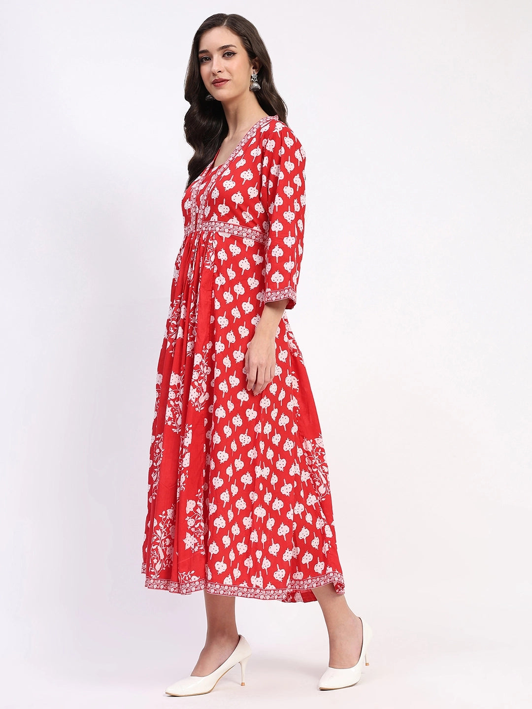 Red Floral Cotton Ethnic Dress - Global Republic