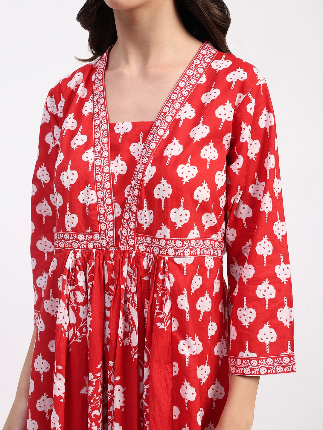 Red Floral Cotton Ethnic Dress - Global Republic