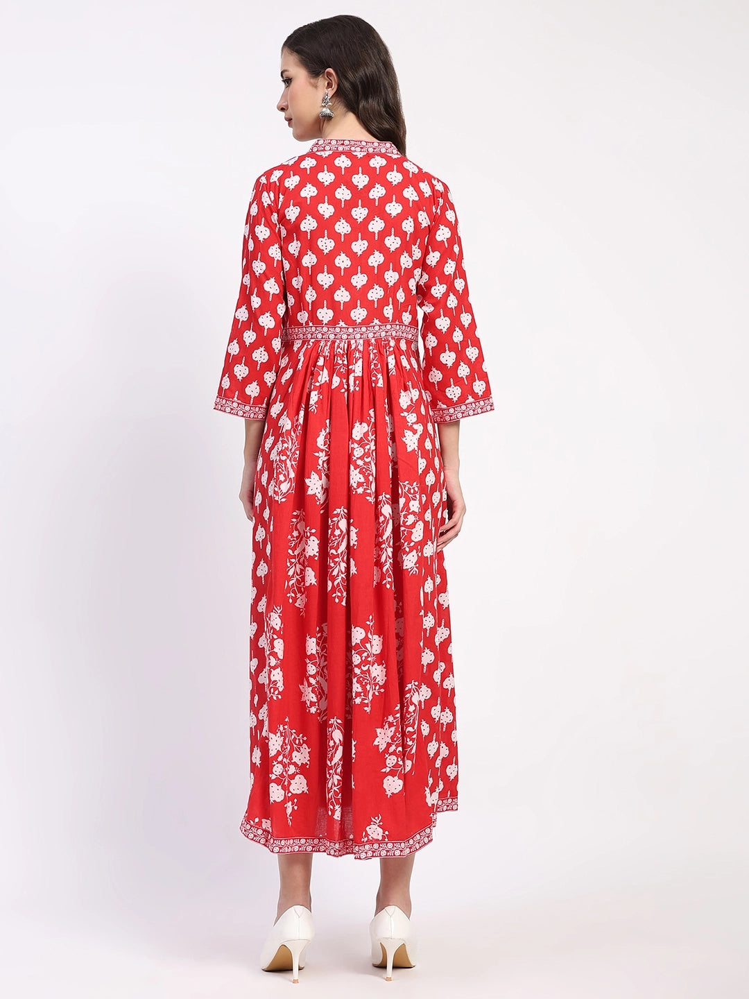 Red Floral Cotton Ethnic Dress - Global Republic