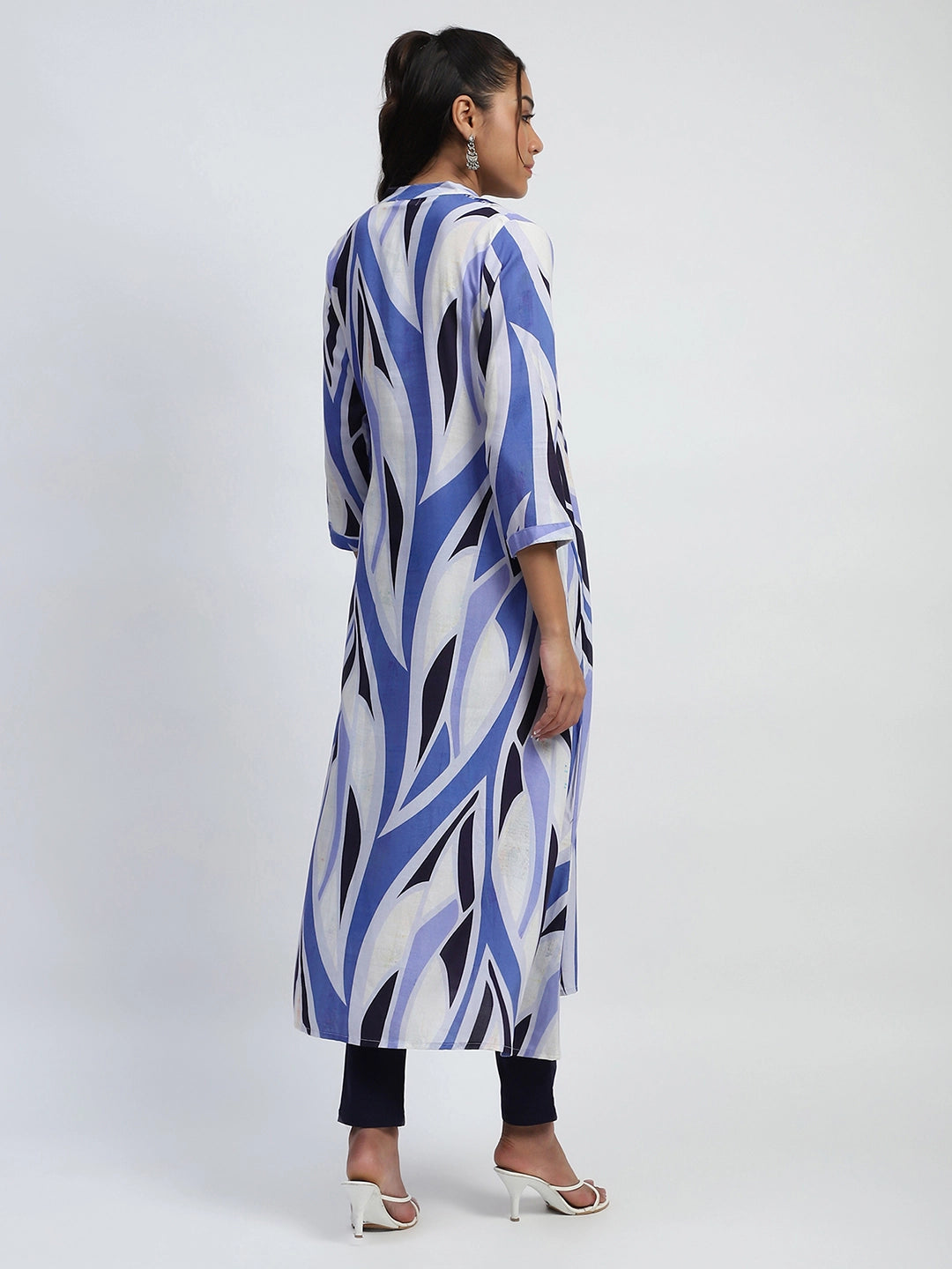 Blue Abstract Cotton Long Kurta/Dress - Global Republic