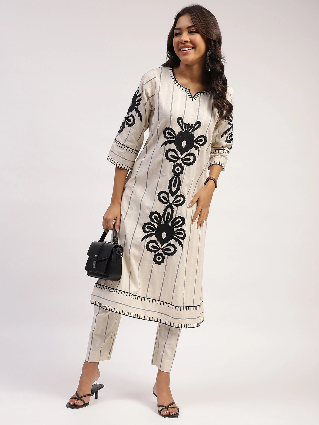 Embroidered Cotton Linen Kurta Set - Global Republic
