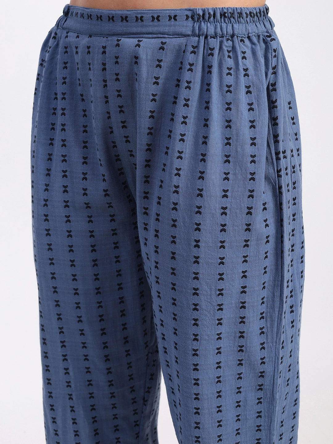 Blue Cotton Dobby Embroidered Kurta Set - Global Republic