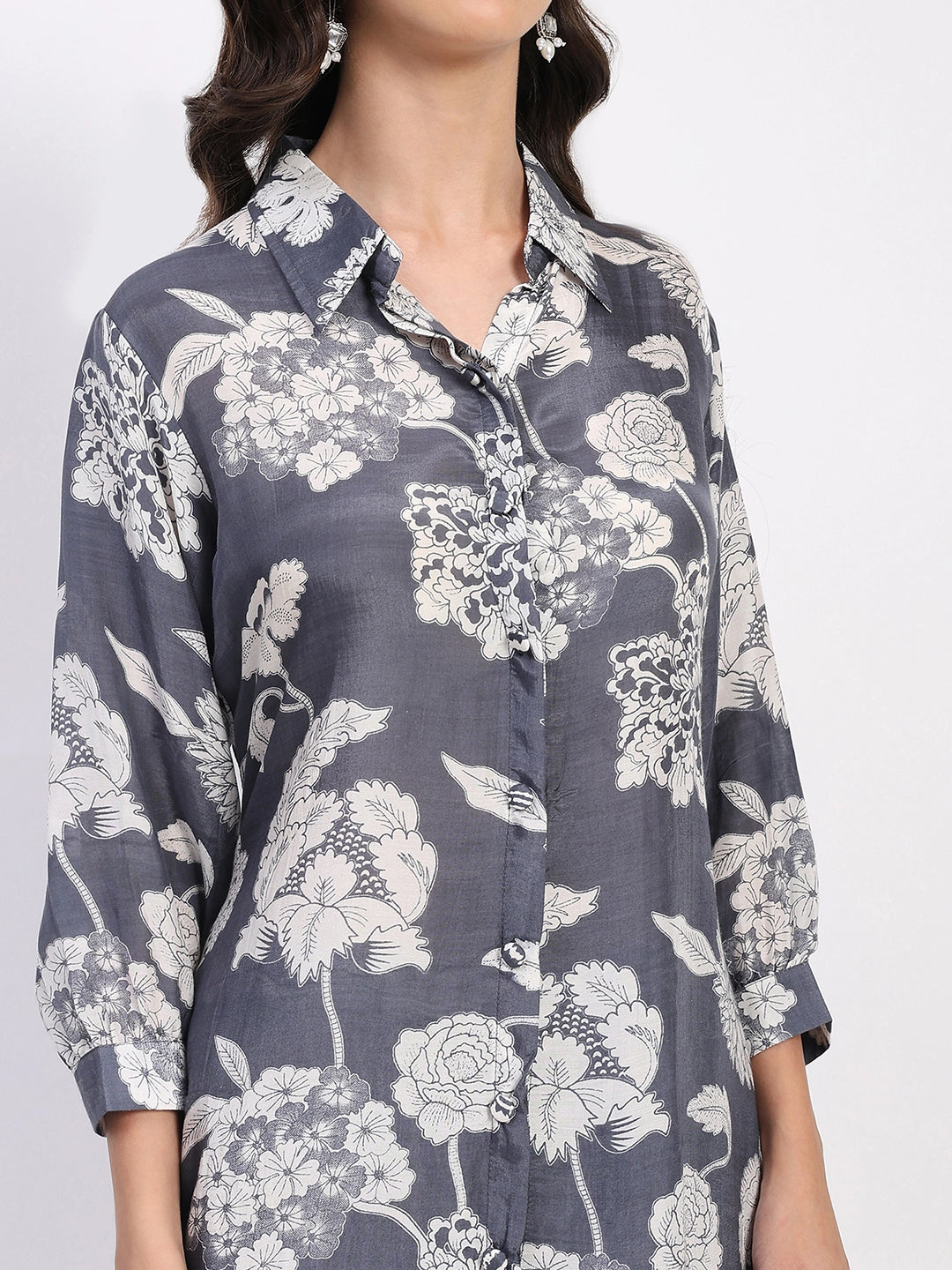 Grey Floral Crepe Kurta Set - Global Republic