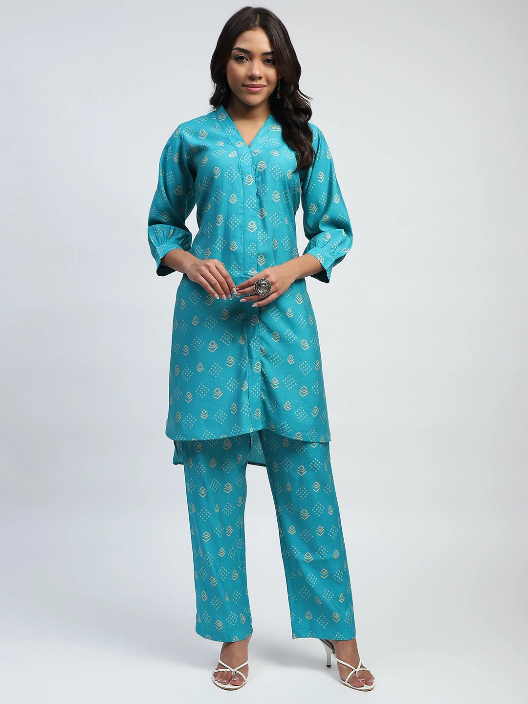 Blue Bandhani Print Cotton Kurta Set - Global Republic