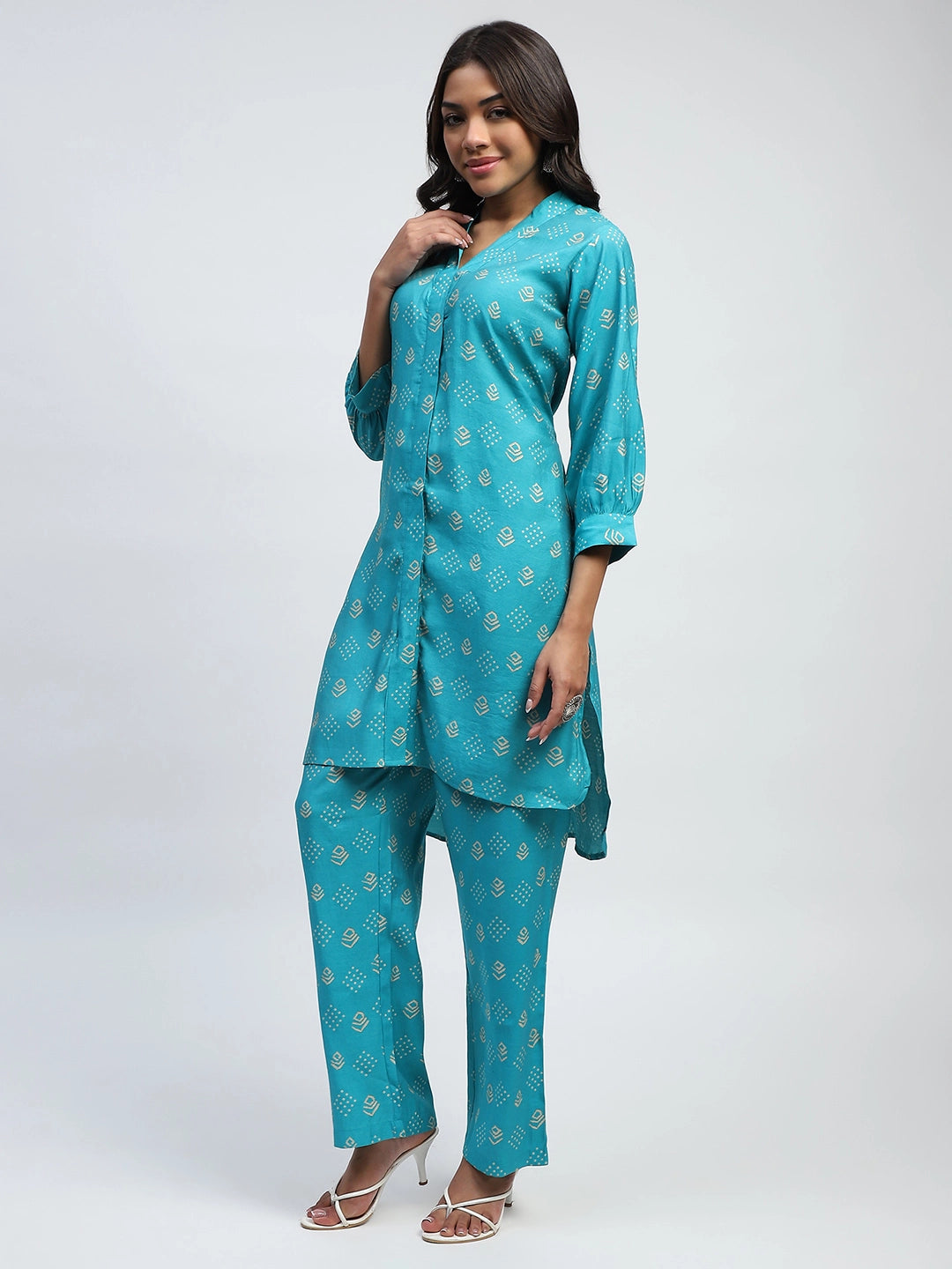 Blue Bandhani Print Cotton Kurta Set - Global Republic