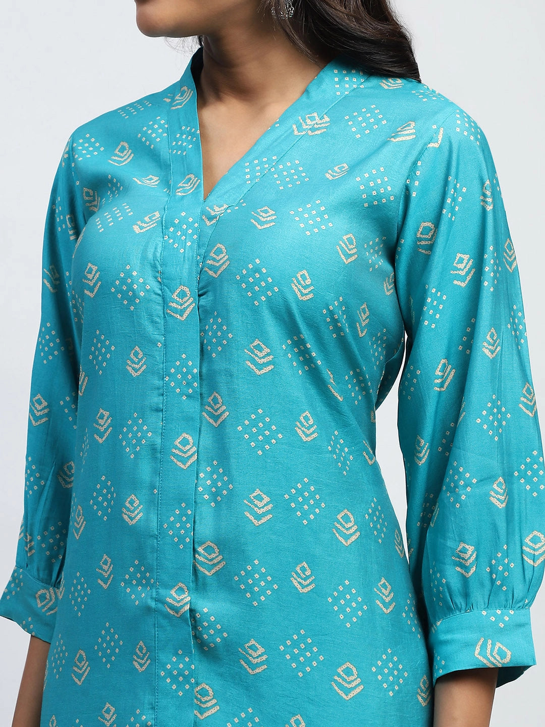 Blue Bandhani Print Cotton Kurta Set - Global Republic