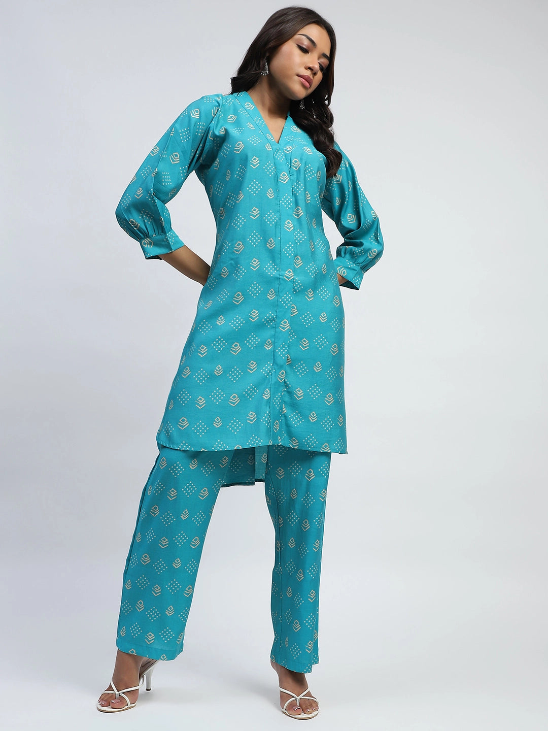 Blue Bandhani Print Cotton Kurta Set - Global Republic