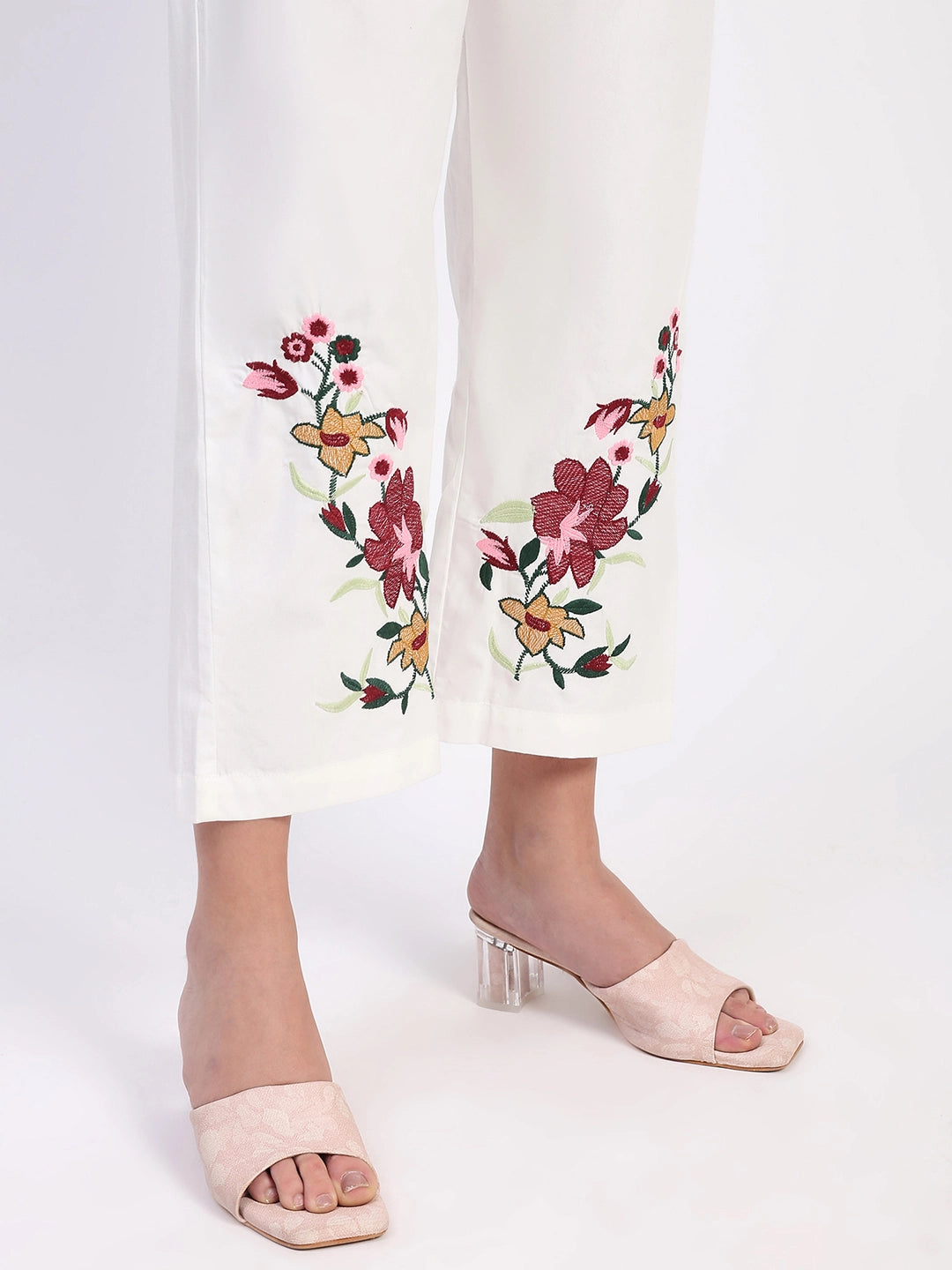 White Embroidered Cotton Dobby Kurta Set - Global Republic