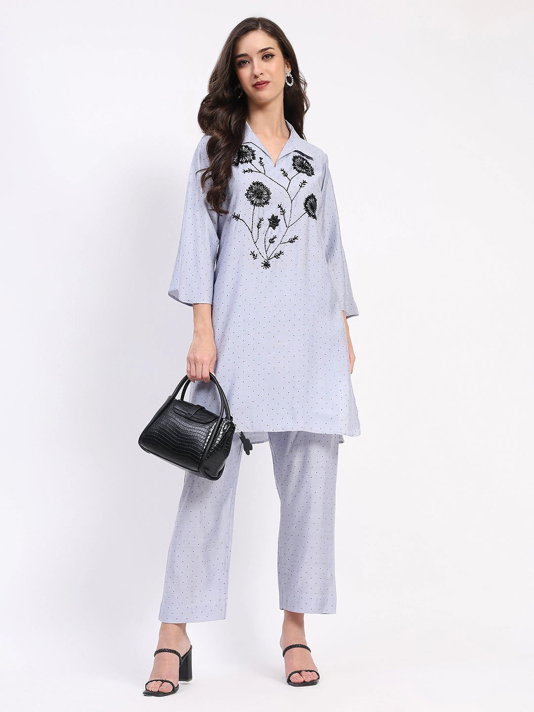 Grey Embellished Rayon Kurta Set - Global Republic