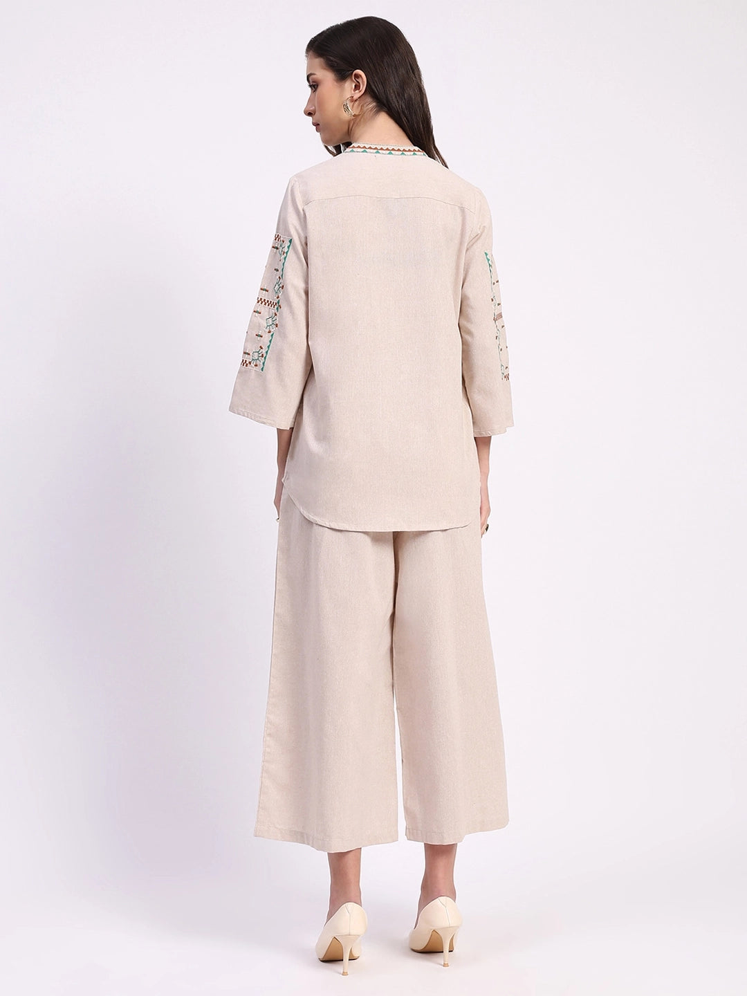 Beige Cotton Embroidered Tunic Set - Global Republic