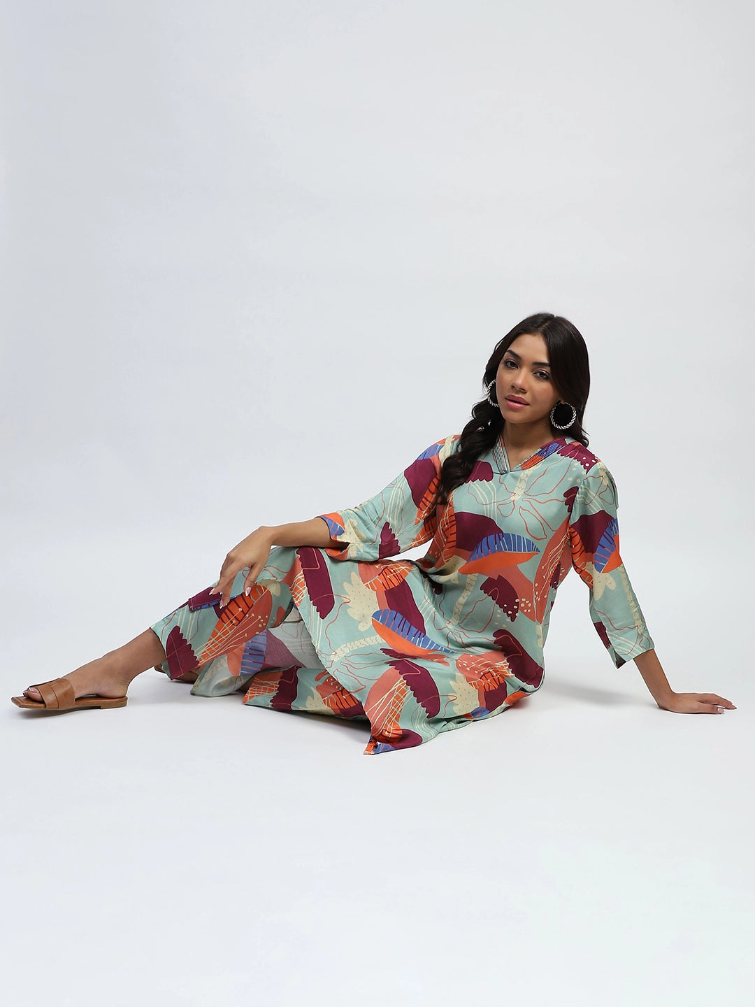 Multi  Abstract Print Rayon Kurta Set - Global Republic